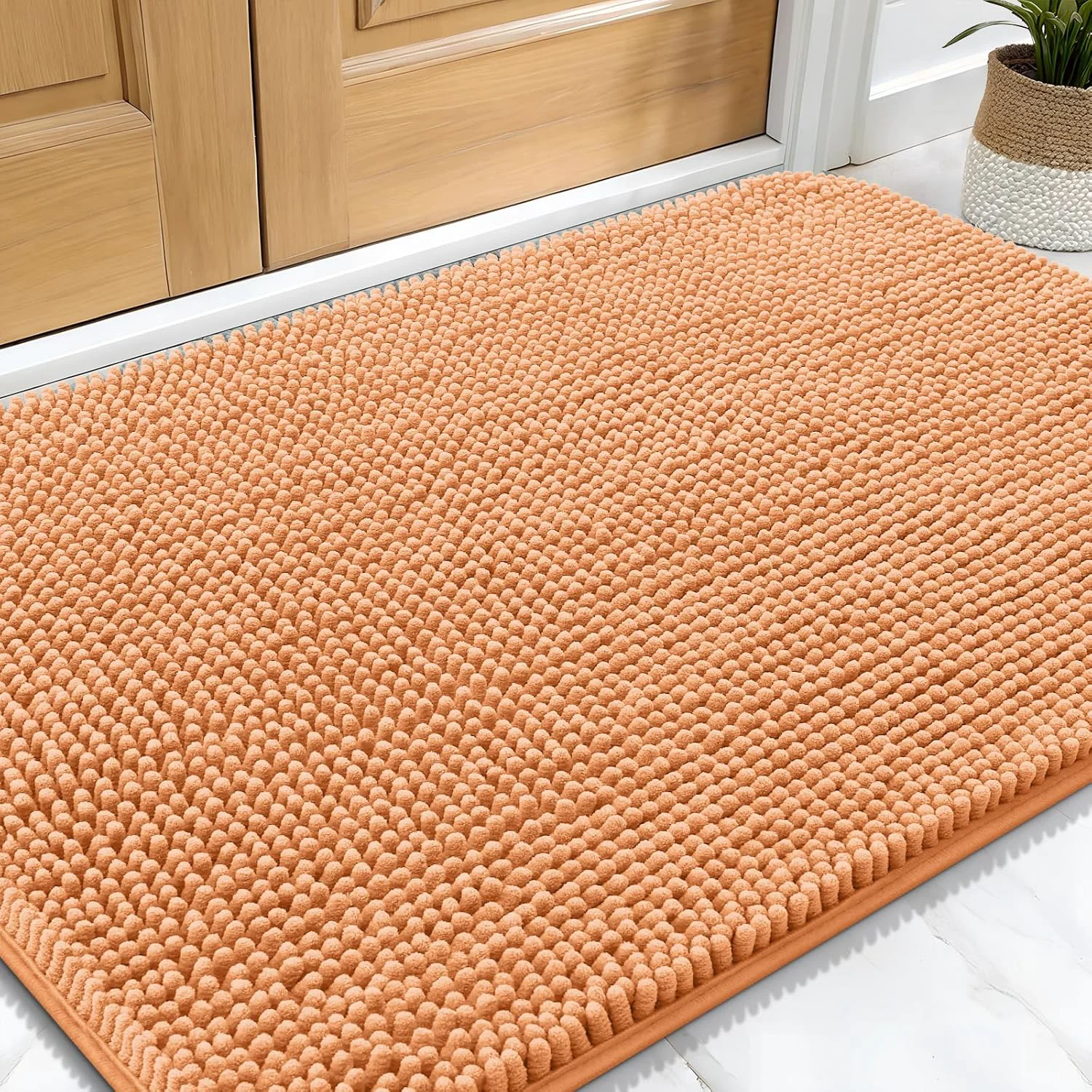 Contemporary OLANLY Dog Door Mat for Muddy Paws 34x21 Absorbs Moisture and Dirt Absorbent Non-Slip Washable Doormat Quick Dry Chenille Mud Mat for Dogs Entry Indoor Entryway Carpet for Inside Floor Orange Practical