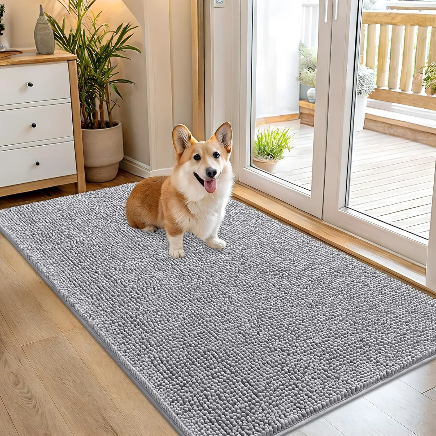 Fast OLANLY Dog Door Mat for Muddy Paws 54x32 Absorbs Moisture and Dirt Absorbent Non-Slip Washable Doormat Quick Dry Chenille Mud Mat for Dogs Entry Indoor Entryway Carpet for Inside Floor Light Grey Crafted