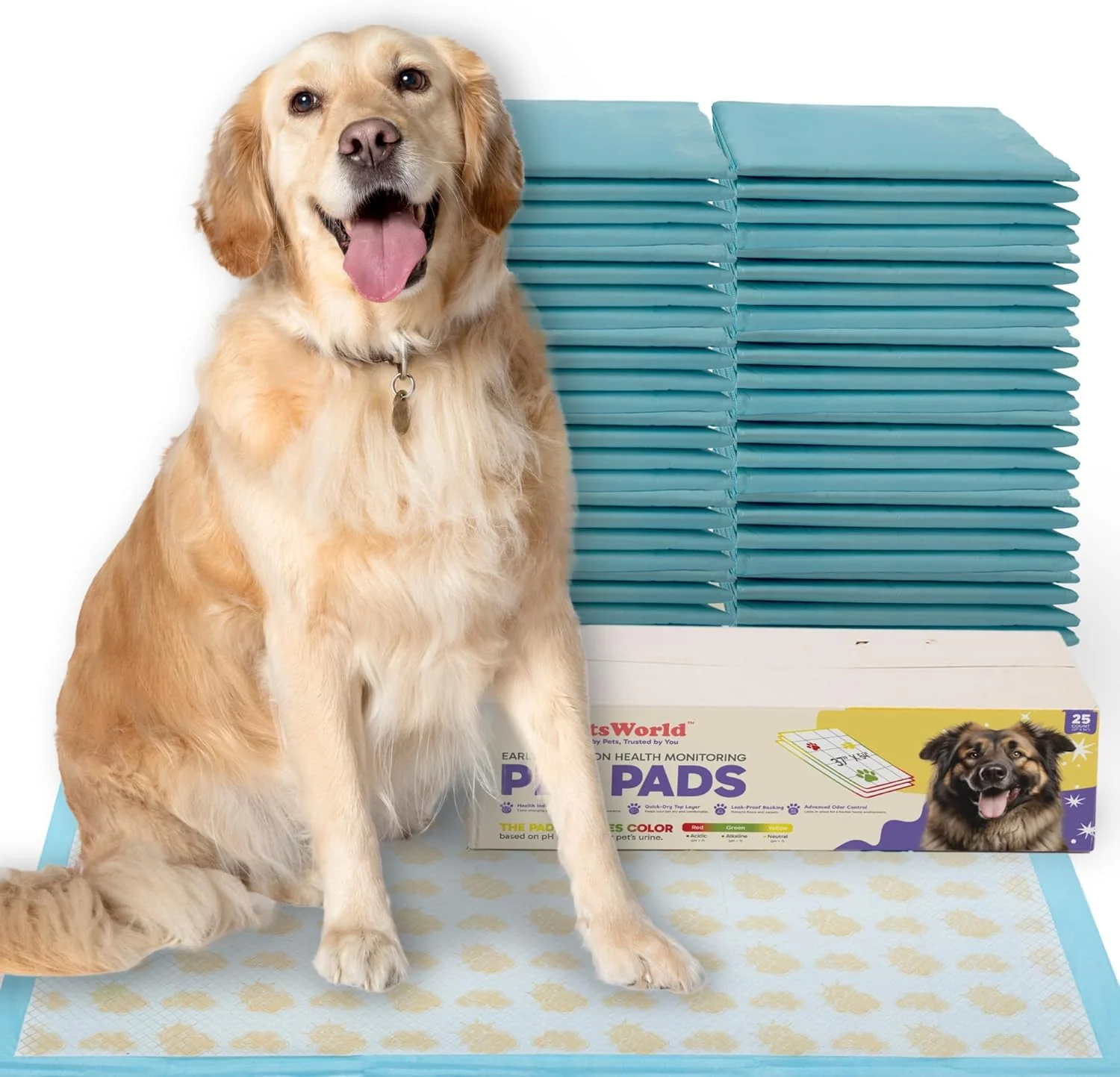 Consistent PETSWORLD Health Monitoring Dog Pee Pads – 37x54 Inch 25 Count 3XL Color-Changing Potty Pads Detects Health Issues Leak-Proof Ultra Absorbent Odor Control Contemporary