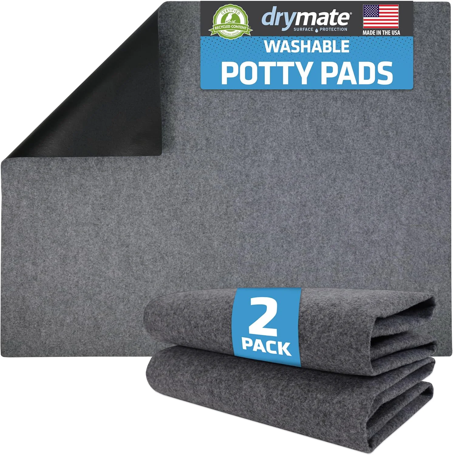 Crafted Drymate 2-Pack Washable Pee Pads for Dogs 29x36 Waterproof Absorbent Slip-Resistant Reusable Pet Training Potty Puppy Mats Housebreaking Incontinence Bed Pads Crate Kennel USA Made Eco-Friendly