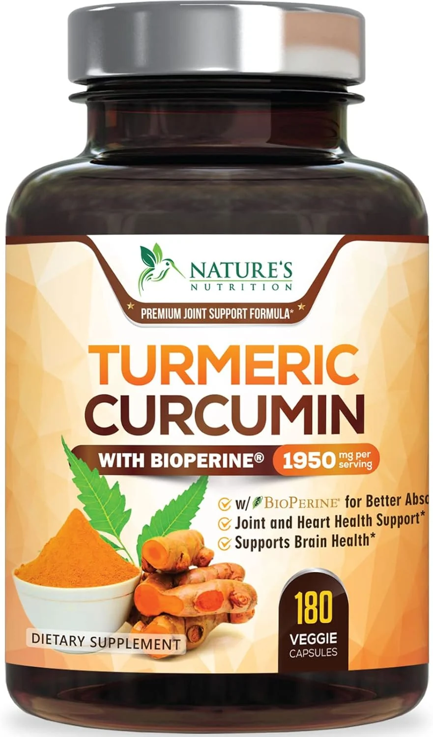Relaxed Turmeric Curcumin Supplement 1950mg - 95 Curcuminoids with Organic Turmeric BioPerine Black Pepper Extract for Absorption Nature's Vegan Joint Support Non-GMO Bottled in USA - 180 Capsules Exceptional