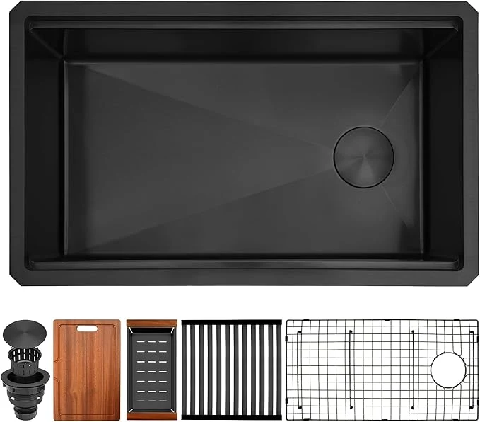 Solid Black Undermount Kitchen Sink 16 Gauge Stainless Steel Sinks Single Bowl Workstation Sink Modern Kitchen Sink Offset Drain 30 X 18 About ThisOverview Specialty