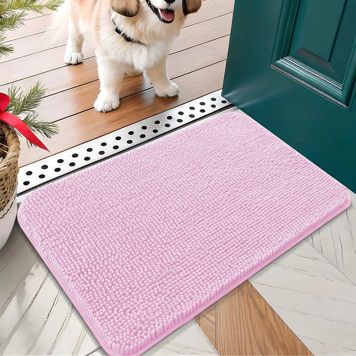 Consistent OLANLY Dog Door Mat for Muddy Paws 24x16 Absorbs Moisture and Dirt Absorbent Non-Slip Washable Doormat Quick Dry Chenille Mud Mat for Dogs Entry Indoor Entryway Carpet for Inside Floor Pink Organic