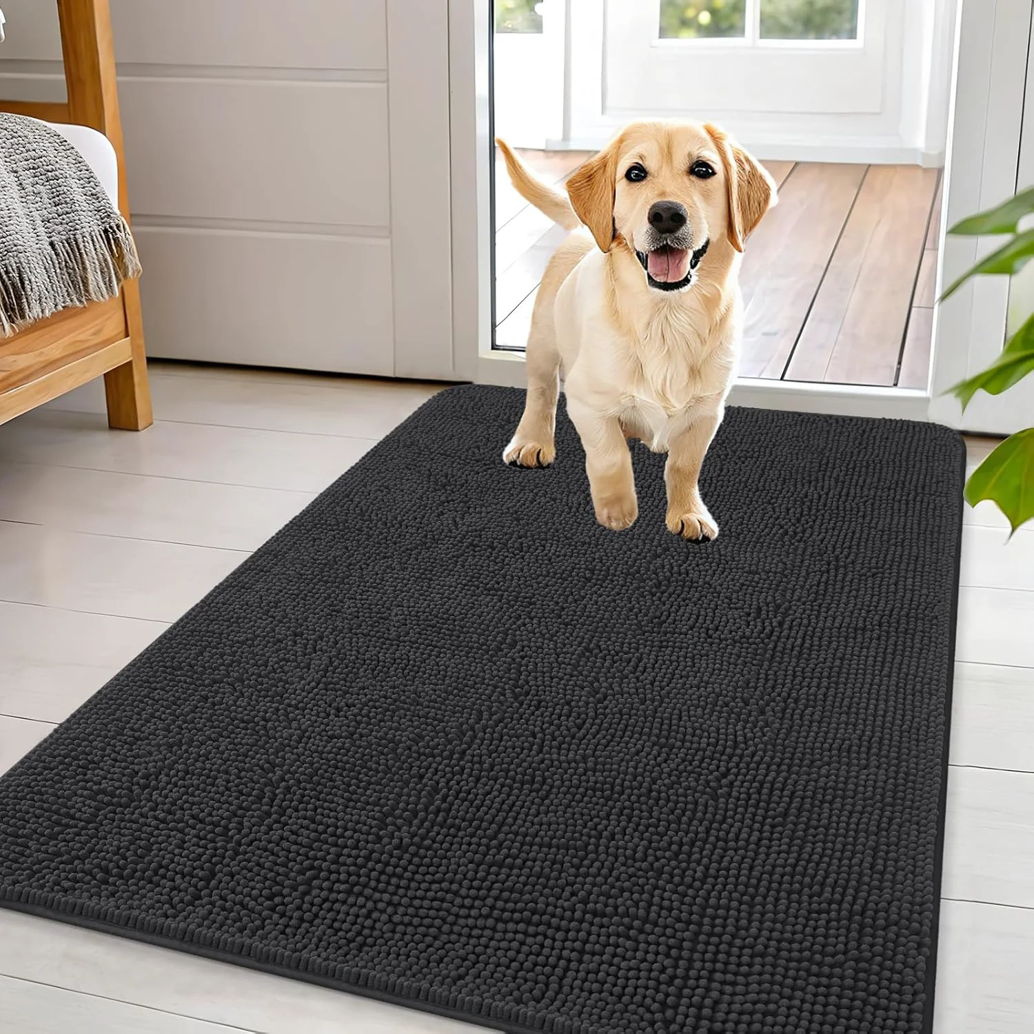 Carefully Designed OLANLY Dog Door Mat for Muddy Paws 44x32 Absorbs Moisture and Dirt Absorbent Non-Slip Washable Doormat Quick Dry Chenille Mud Mat for Dogs Entry Indoor Entryway Carpet for Inside Floor Dark Grey Specialty
