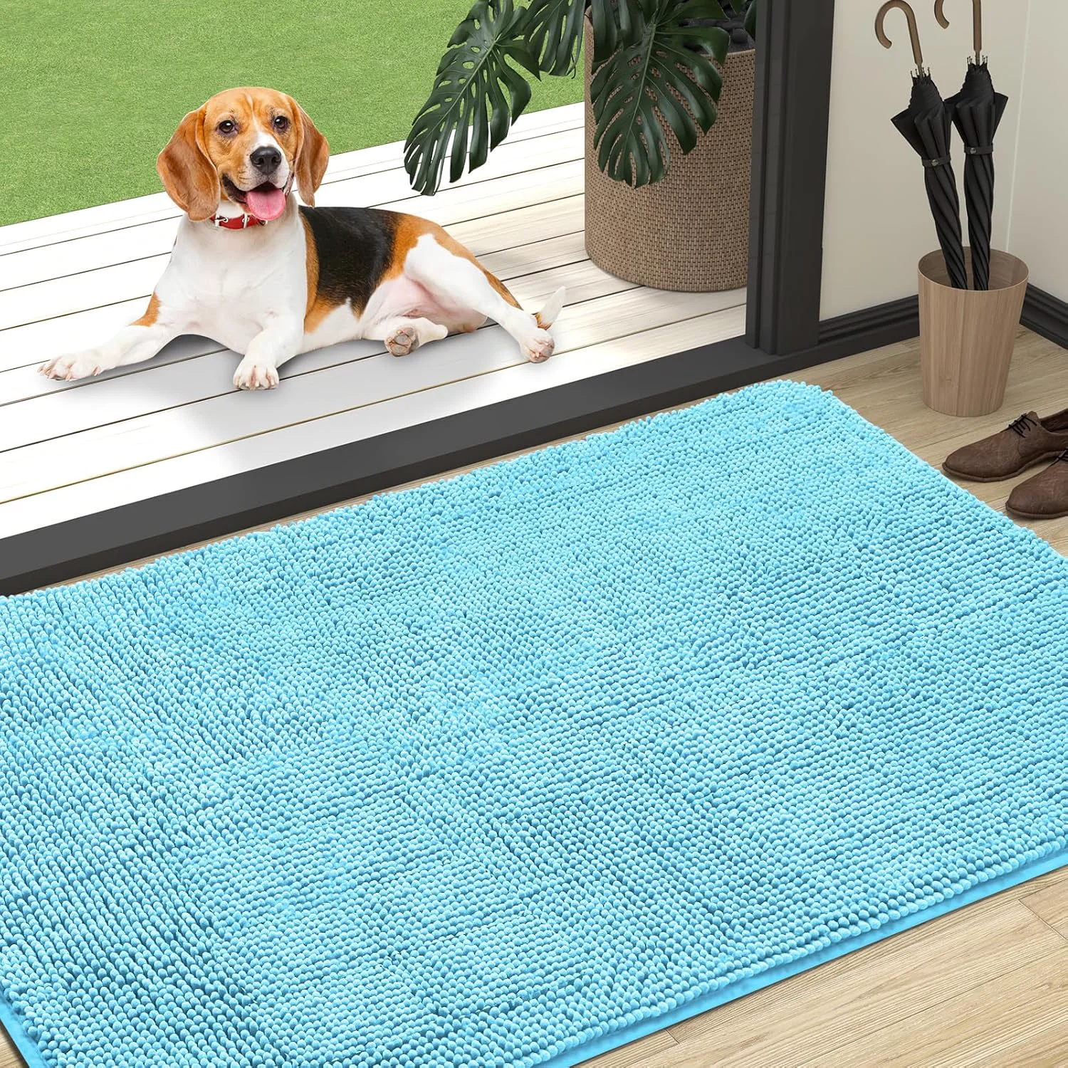 Classic OLANLY Dog Door Mat for Muddy Paws 47x32 Absorbs Moisture and Dirt Absorbent Non-Slip Washable Doormat Quick Dry Chenille Mud Mat for Dogs Entry Indoor Entryway Carpet for Inside Floor Blue Smooth