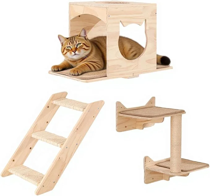 Versatile Cat Wall Shelves Set – Wall Mounted Cat Furniture Detailed