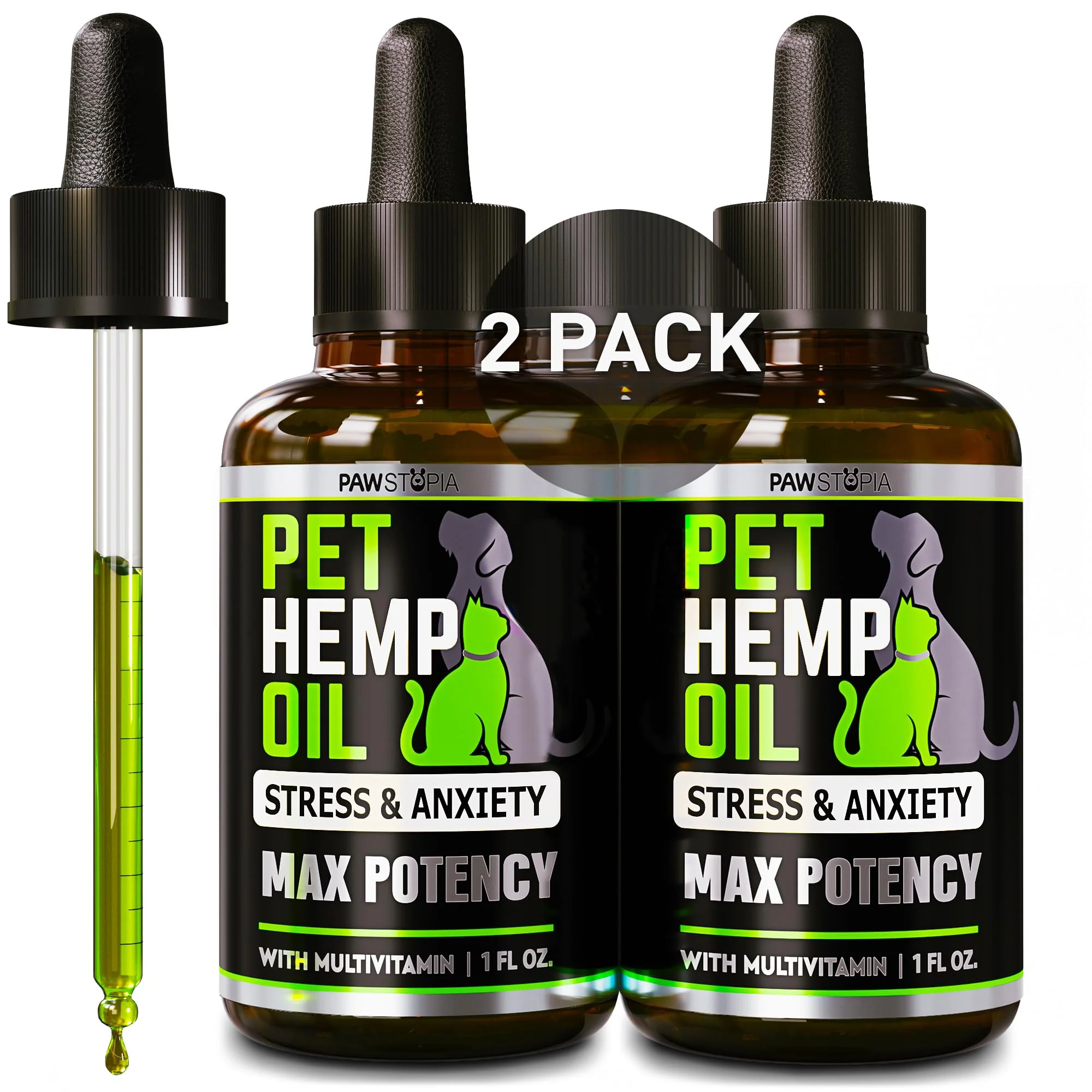 Solid 2 Pack Pawstopia Hemp Oil for Dogs Cats – Anxiety Relief Sleep Support Joint Health Official