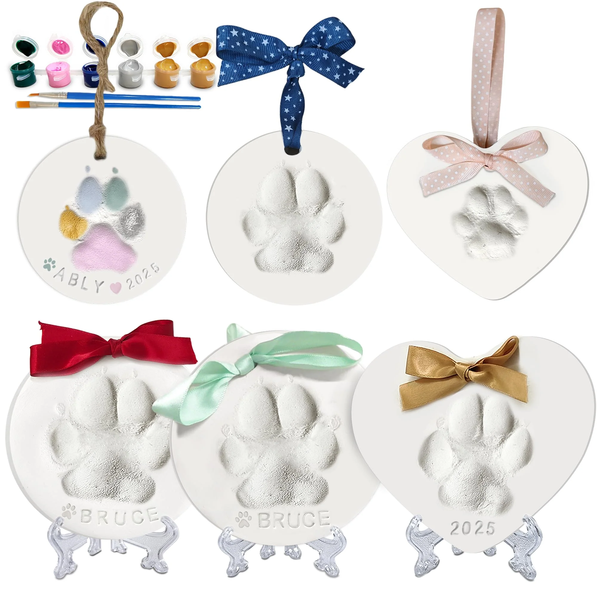 Recyclable MYPAWLETS Dog Cat Pawprints Keepsake Kit — 3 Clay Paw Print Ornaments Consistent