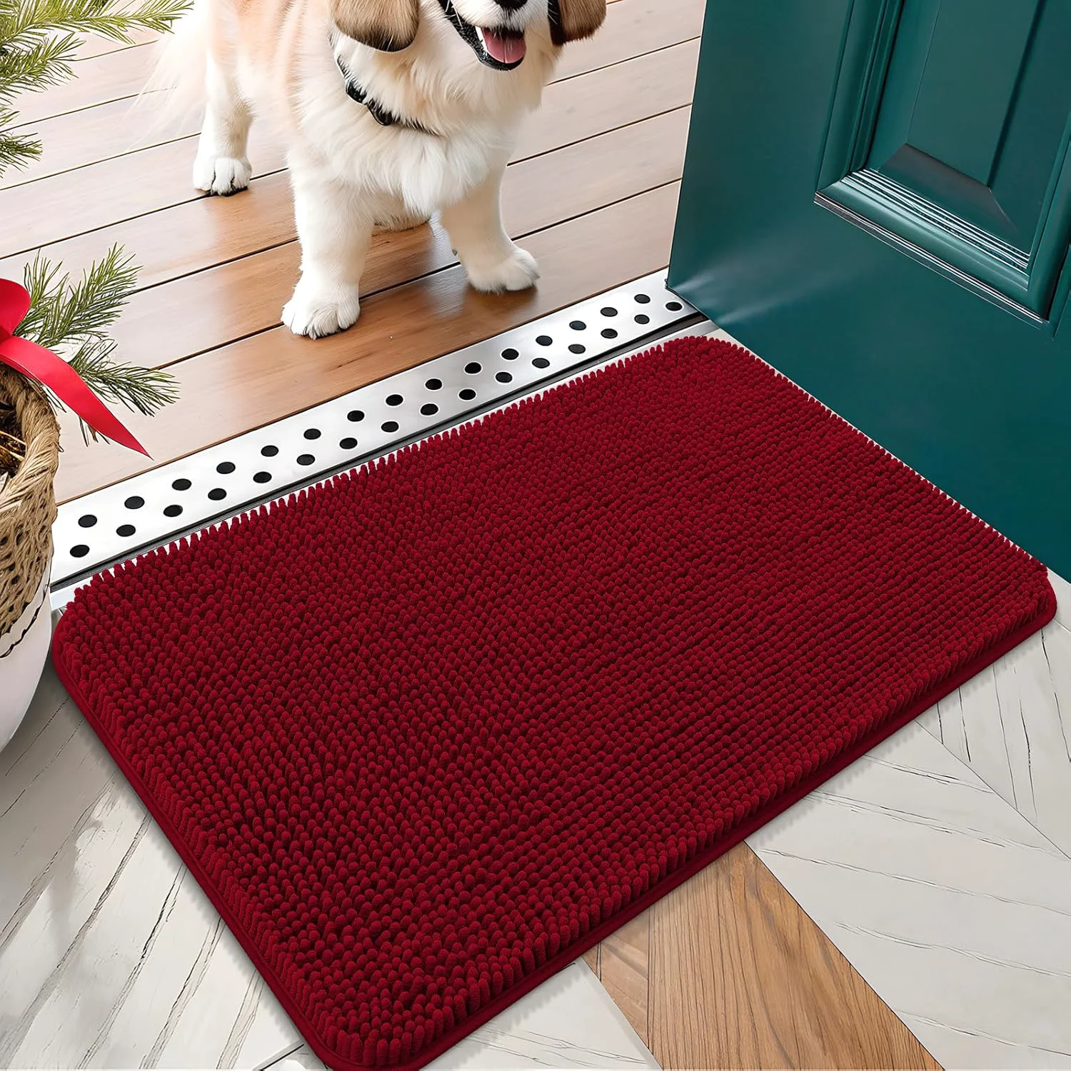Responsible OLANLY Dog Door Mat for Muddy Paws 24x16 Absorbs Moisture and Dirt Absorbent Non-Slip Washable Doormat Quick Dry Chenille Mud Mat for Dogs Entry Indoor Entryway Carpet for Inside Floor Red Unique