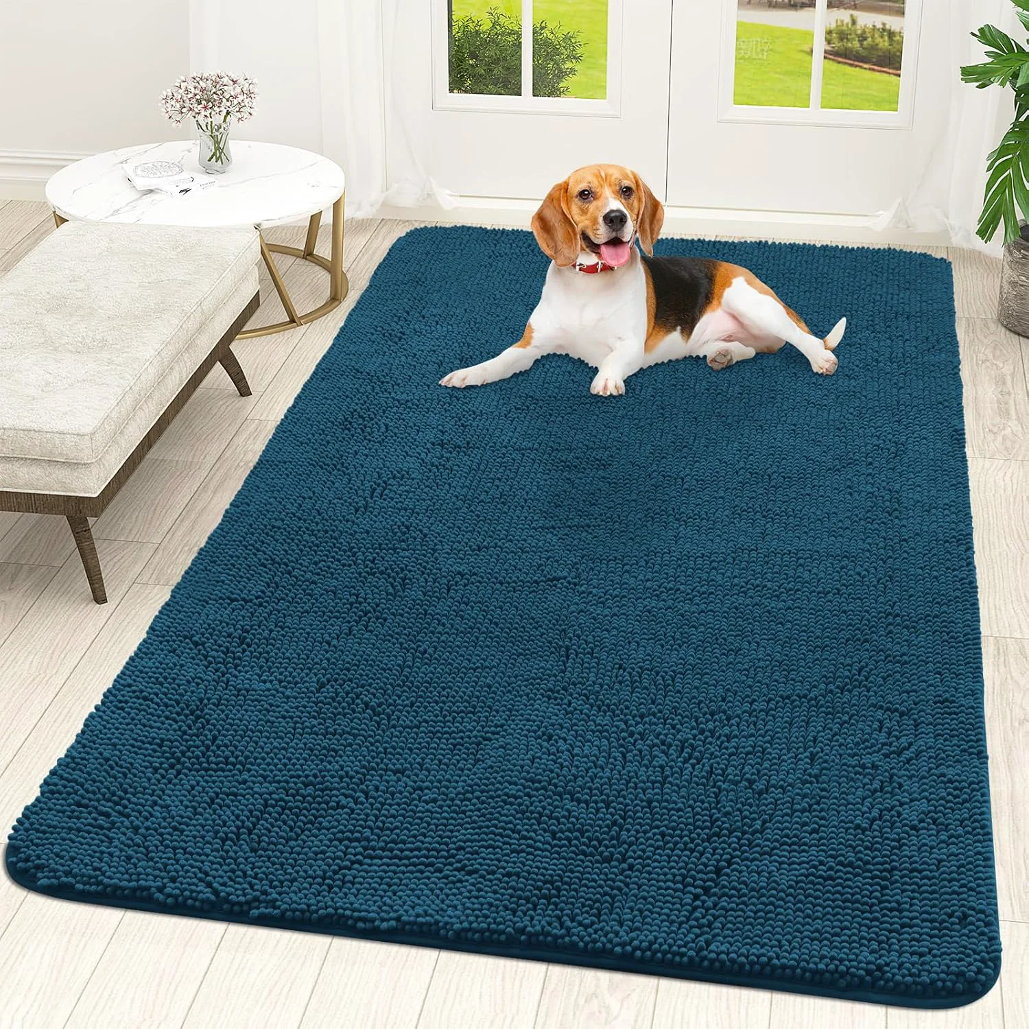 Eco-Friendly OLANLY Dog Door Mat for Muddy Paws 59x35 Absorbs Moisture and Dirt Absorbent Non-Slip Washable Doormat Quick Dry Chenille Mud Mat Entry Indoor Entryway Carpet for Inside Floor Atlantic Blue Lightweight