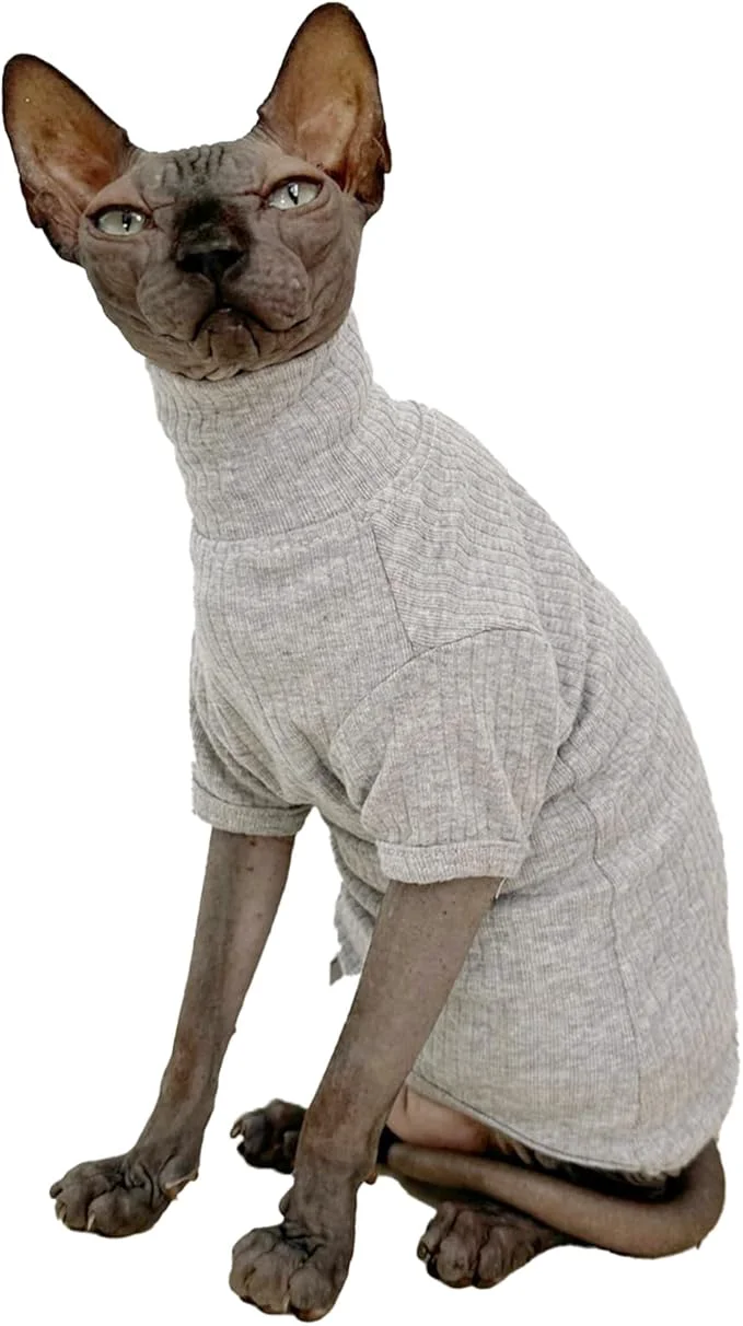 Elite Sphynx Hairless Cats Shirt Cotton Cat Turtleneck Sweater Pullover Kitten Certified