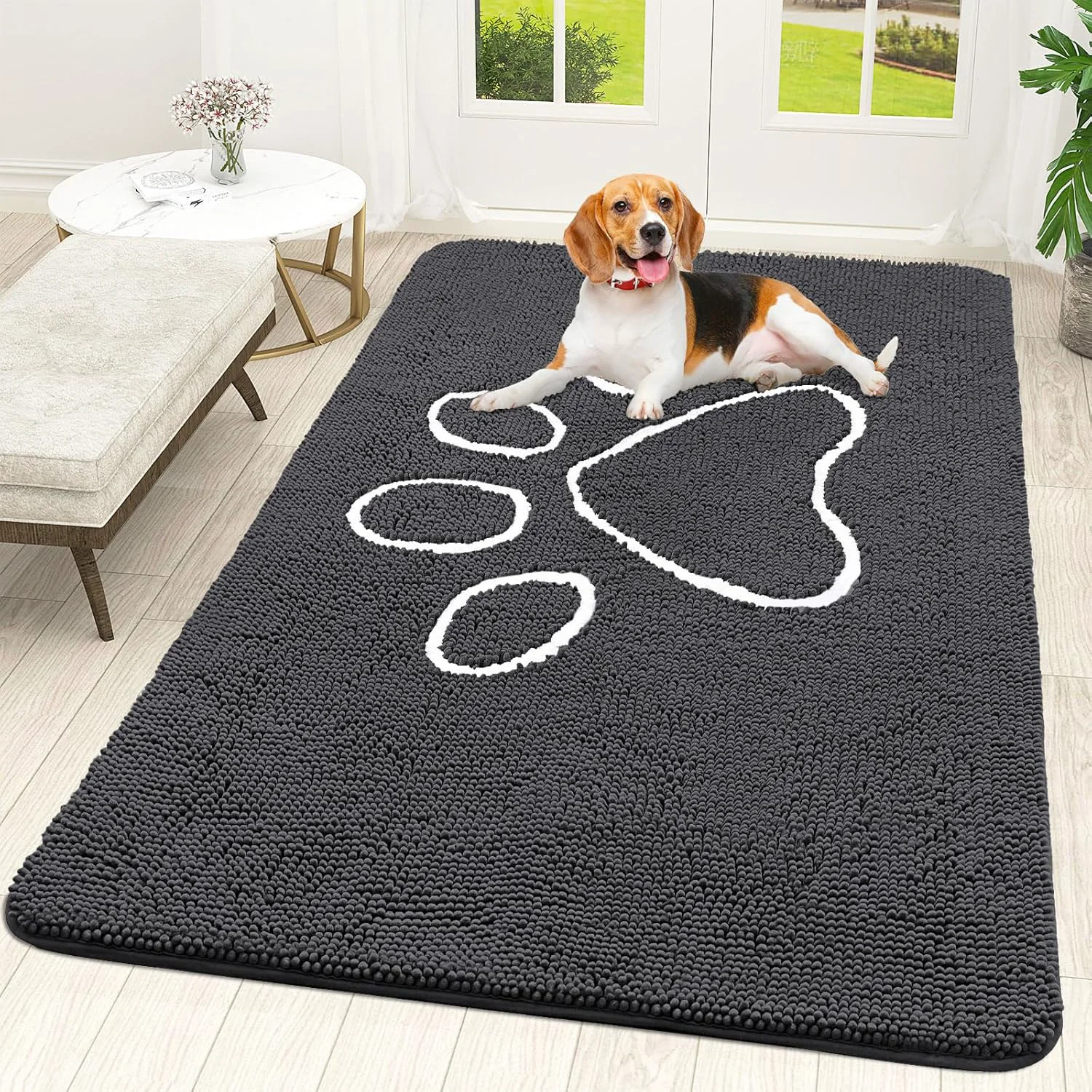 Classic OLANLY Door Mat for Muddy Dog Paws 70x46 Ultra Absorbent Chenille Mud Doormat with Paw Print Design Non-Slip Washable Doormat for Indoor Entryway Quick-Dry Pet Bed Mats for Dirty Dogs Dark Grey Exclusive
