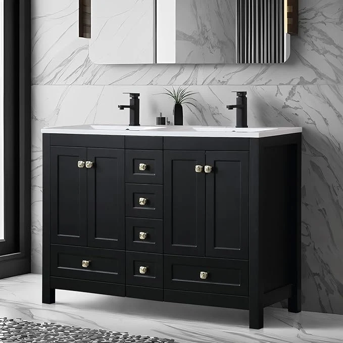 Reliable eclife 48 Bathroom Vanities with Sink Combo Modern Thickened Wood Bathroom Storage Cabinet w Undermount Double Sink Matte Black Faucet Drain Painted Surface BlackAbout ThisOverview First-Class