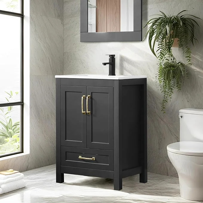 Comfortable eclife 24 Bathroom Vanities with Sink Combo Modern Thickened Wood Bathroom Storage Cabinet w Undermount Sink Matte Black Faucet Drain Painted Surface BlackAbout ThisOverview Expertly Made
