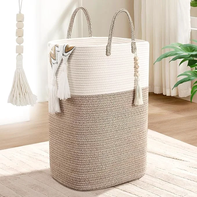 Safe Woven Laundry Basket for Clothes 100L Large Rectangle Laundry Hampers with Beads Tassel Nursery Storage Basket for Toys Tall Dirty Clothes Hamper for Bedroom Aesthetic Laundry Room OrganizationAbout ThisOverview Lightweight