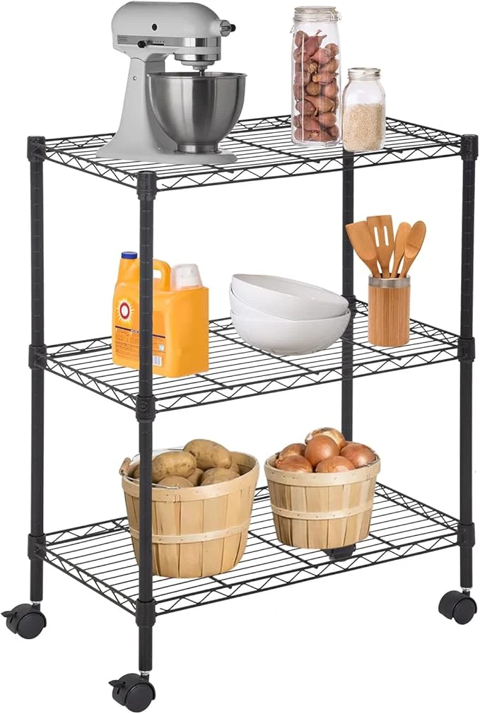 Consistent FDW Wire Shelving Metal Storage Shelves 23L x 13W x 32H 3 Tier Layer Storage Shelves with Wheels for Kitchen Garage Small Places BlackAbout ThisOverview Smooth