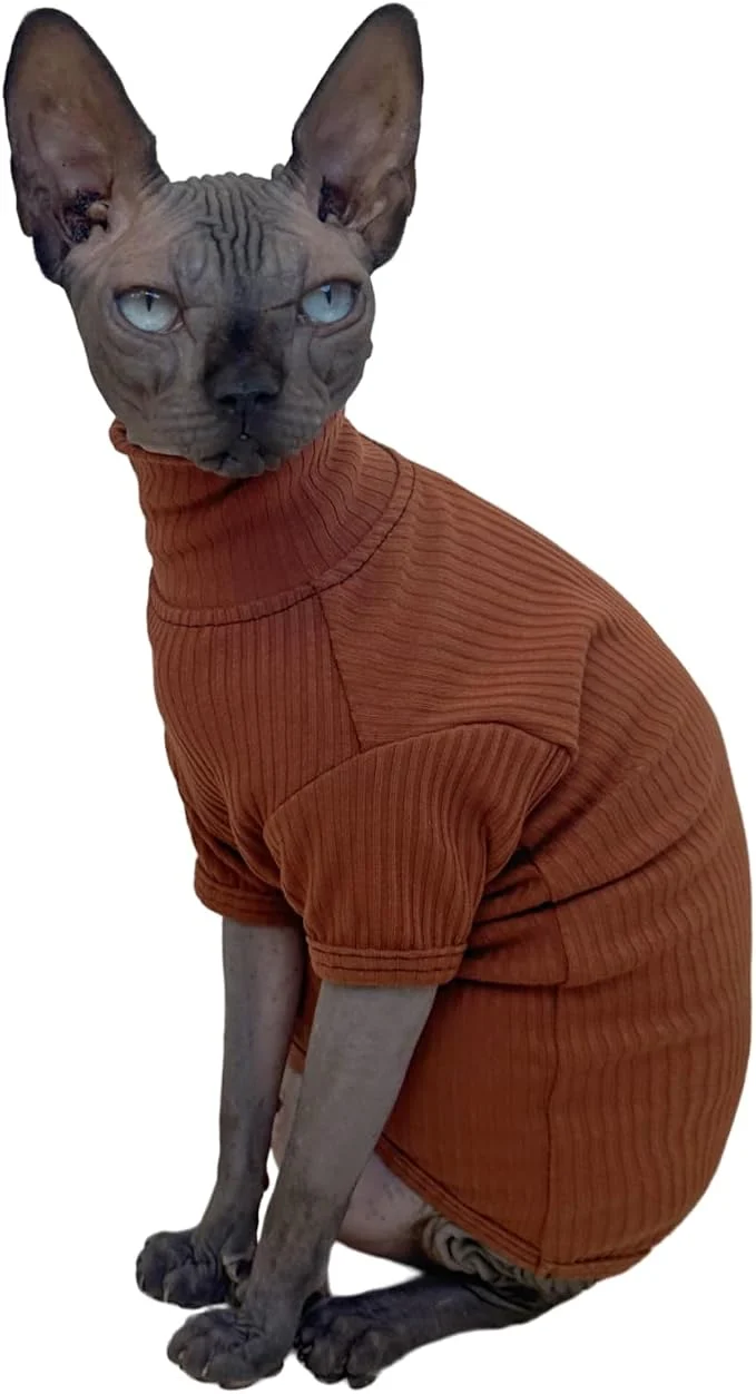 Convenient Sphynx Hairless Cats Shirt Cotton Cat Turtleneck Sweater Pullover Kitten Advanced
