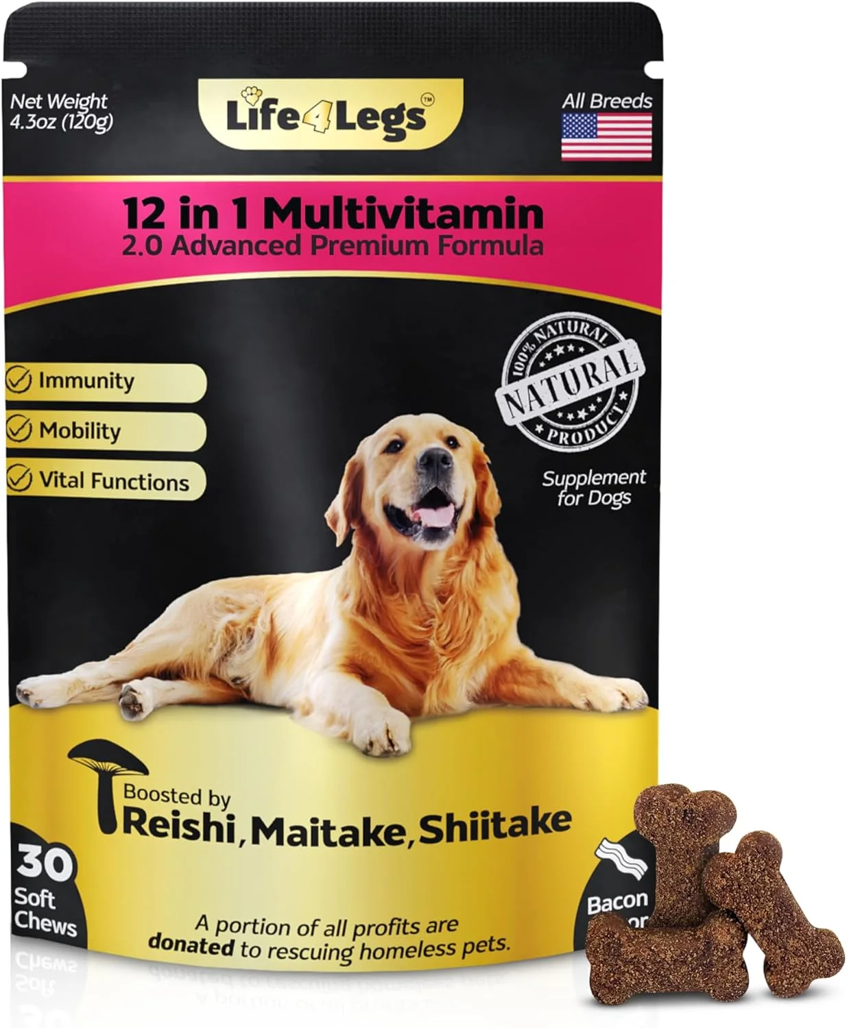 Certified Soft Chews Dog Vitamins Supplements - Dog Multivitamin - Hemp Oil Glucosamine Chondroitin Hip and Joint Support Health Skin Coat Digestion Immune Booster Heart Probiotics Professional