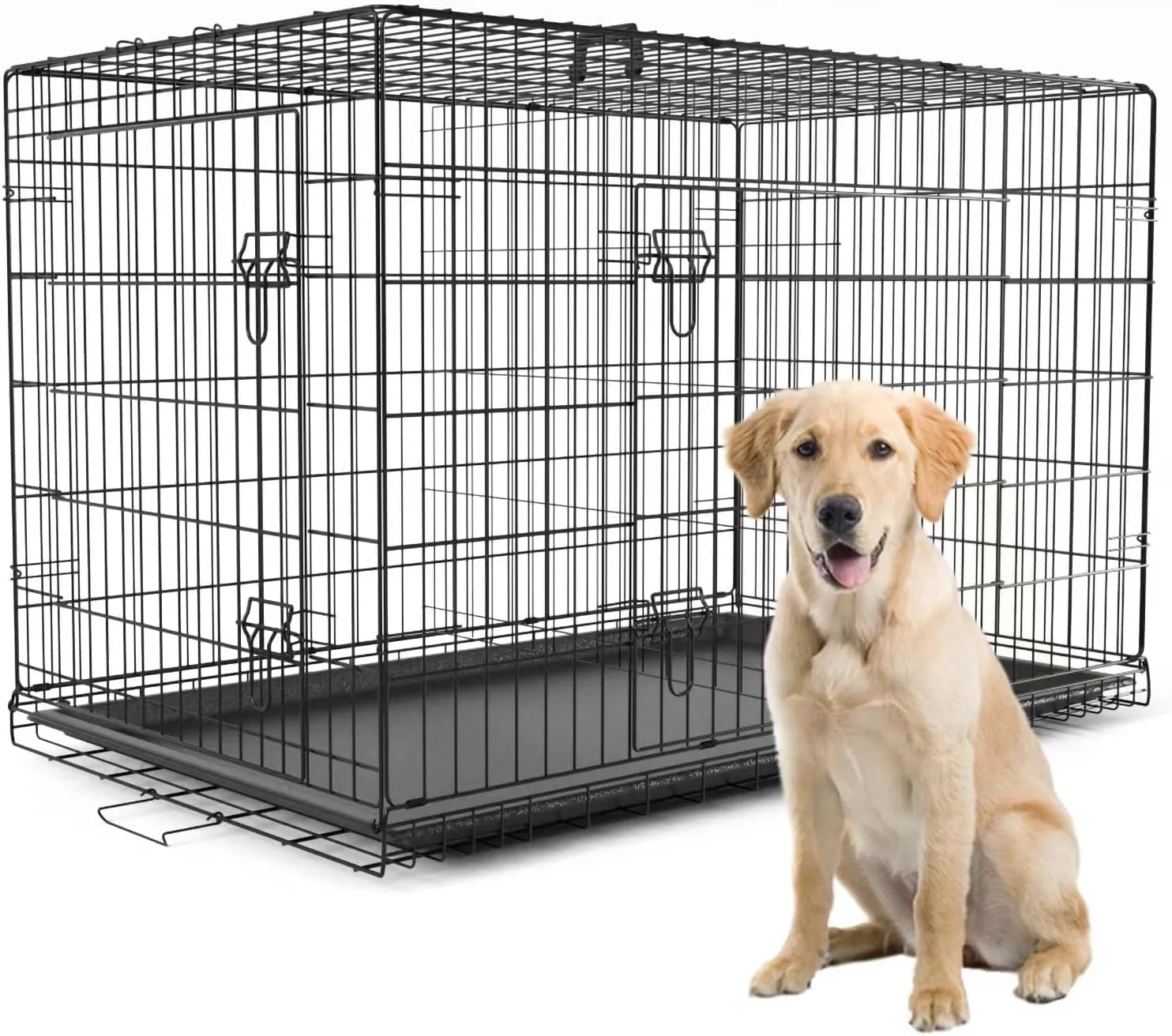 Versatile PetsTuff GREAT CRATES 48 XX-Large Dog Crate - Heavy-Duty Dog Kennel With Divider Panel For Pets 90-110lbs - Durable Leaf-Proof Tray - Foldable Carry Handle Wheels For Easy Moving - 2 Door Dog Cage Traditional