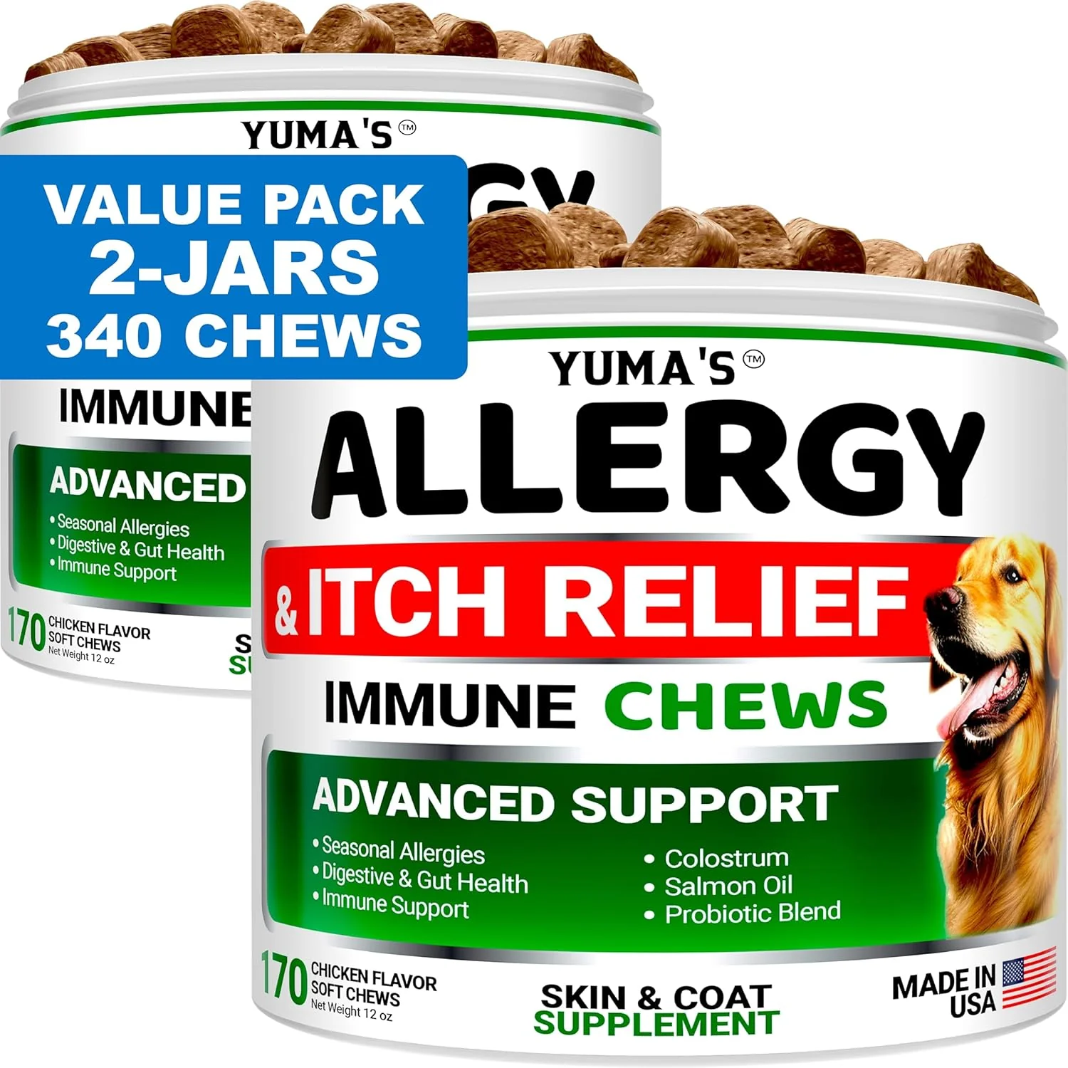 Detailed 2-Pack Dog Allergy Relief Chews - Dog Itching Skin Relief Treatment Pills - Anti-Itch Chewables - Itchy and Paw Licking - Hot Spots - Omega 3 Fish Oil - Dry Skin Coat Supplement Professional