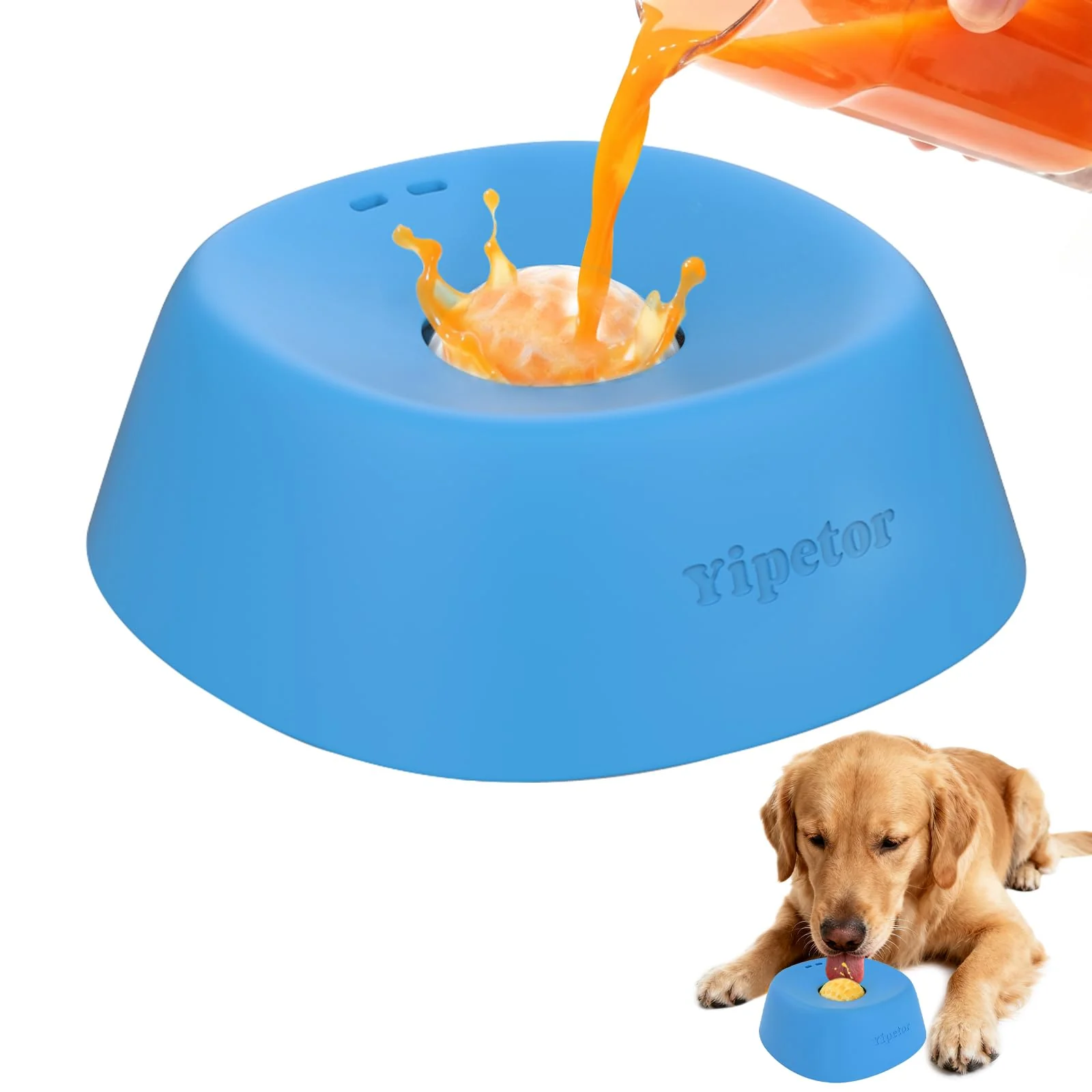 Unique Yipetor Slow Feeder Dog Bowl with Ball-in Anti-Slip Liquid Treat Lick Bowl for Bone Broth Yogurt Crafted