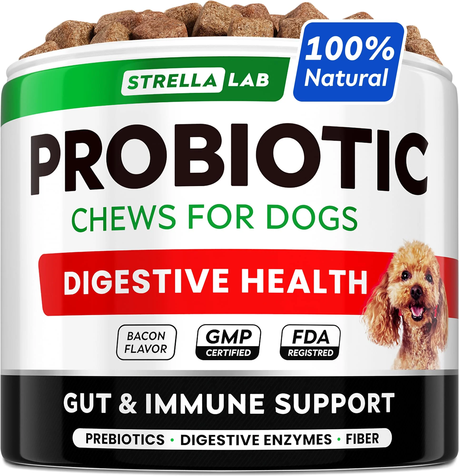 Flexible StrellaLab Dog Probiotics Treats for Picky Eaters Digestive Enzymes Prebiotics Chewable Fiber First-Class