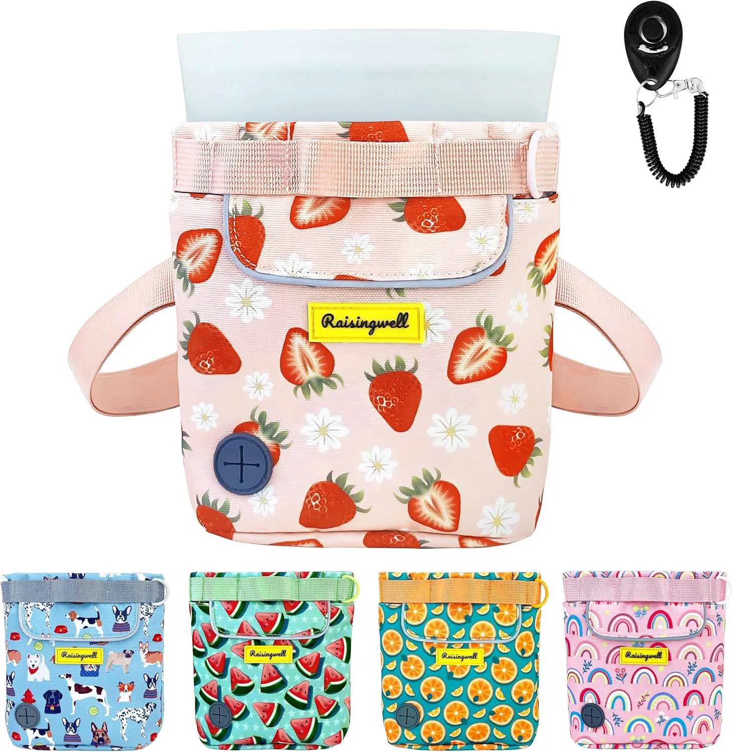 Official Dog Treat Pouch for Pet Walking and Training with Clicker 2 Cup Silicone Bag Small Fanny Pack Holder for Puppy Snack Dispenser Kit for Leash and Outdoor Use Strawberry Convenient