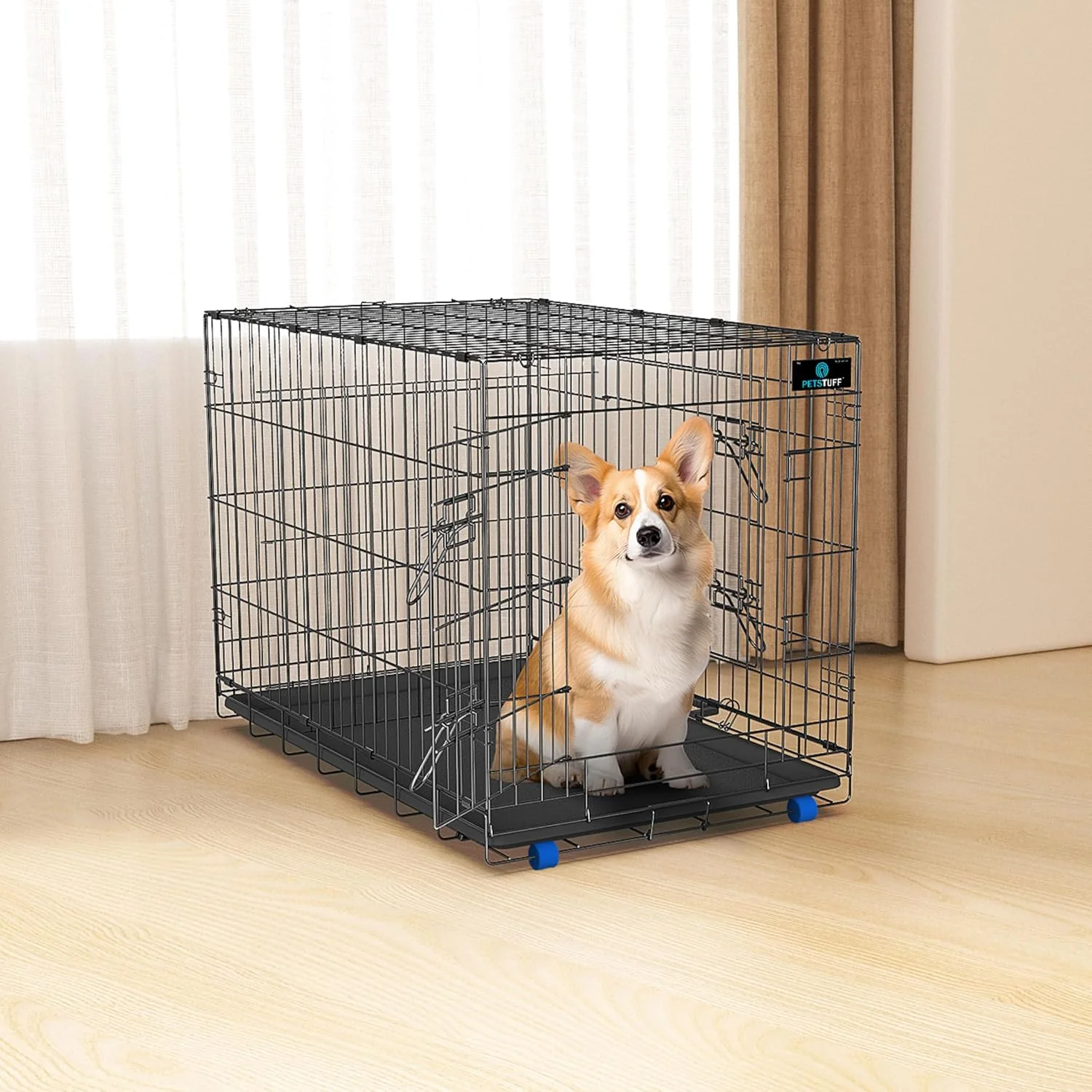 World-Class PetsTuff Great CRATES 36 Large Dog Crate - Heavy-Duty Dog Kennel with Divider Panel for Pets 40-60 lbs - Durable Leaf-Proof Tray - Foldable Carry Handle Wheels for Easy Moving Healthy