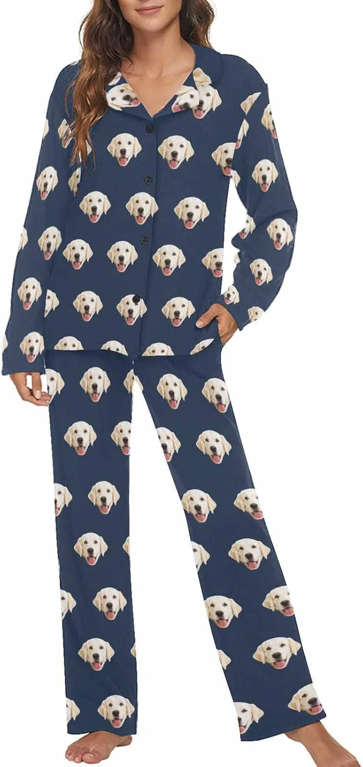 Expertly Made MyPupSocks Custom Face Pajamas for Women Set Personalized Photo Long Sleepwear XS-XXL Professional