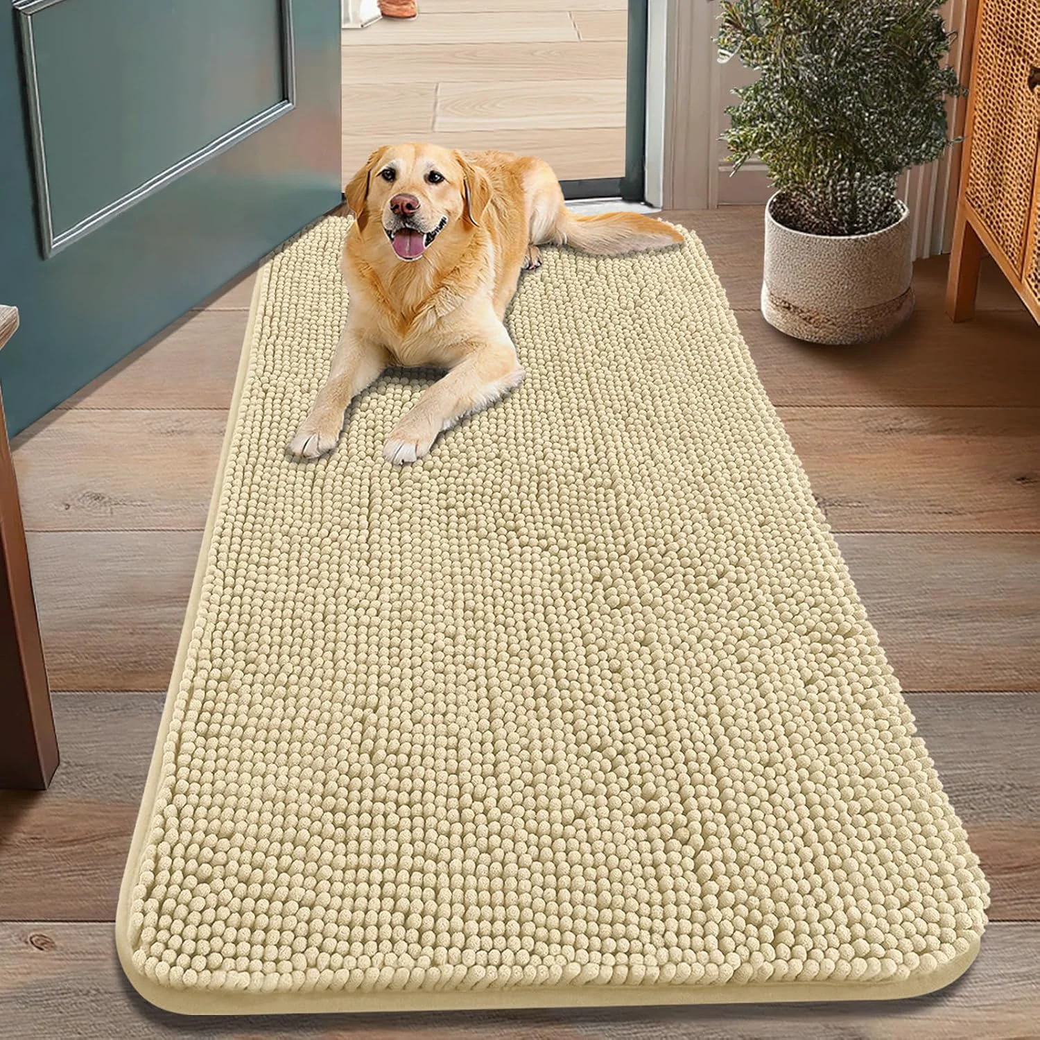User-Friendly Smiry Dog Door Mat for Muddy Paws 48x30 Absorbs Moisture and Dirt Doormat Non-Slip Washable Quick Dry Chenille Front Door Mat Indoor Entrance Entryway Carpet for Inside Floor Cream White Expertly Made