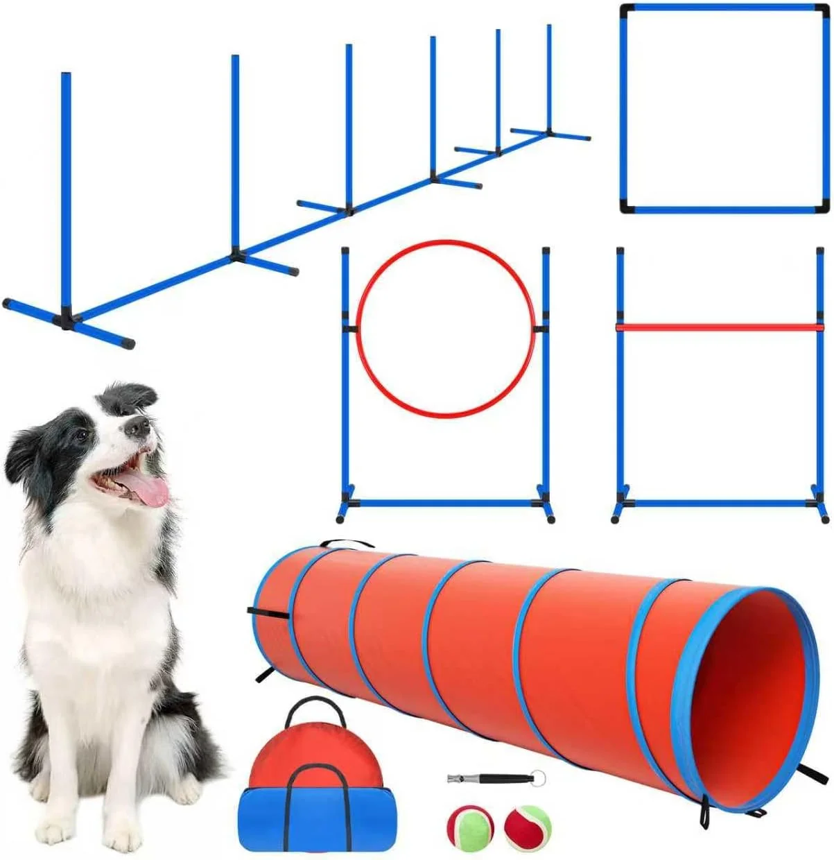 Consistent Dog Agility Equipment Dog Agility Course Backyard Set Obstacle Course Backyard Includes Adjustable High Hurdle 6 Weave Poles Extended Tunnel Jump Ring Square Pause Box 2 Balls Whistle 2 Carrying Bags Reusable
