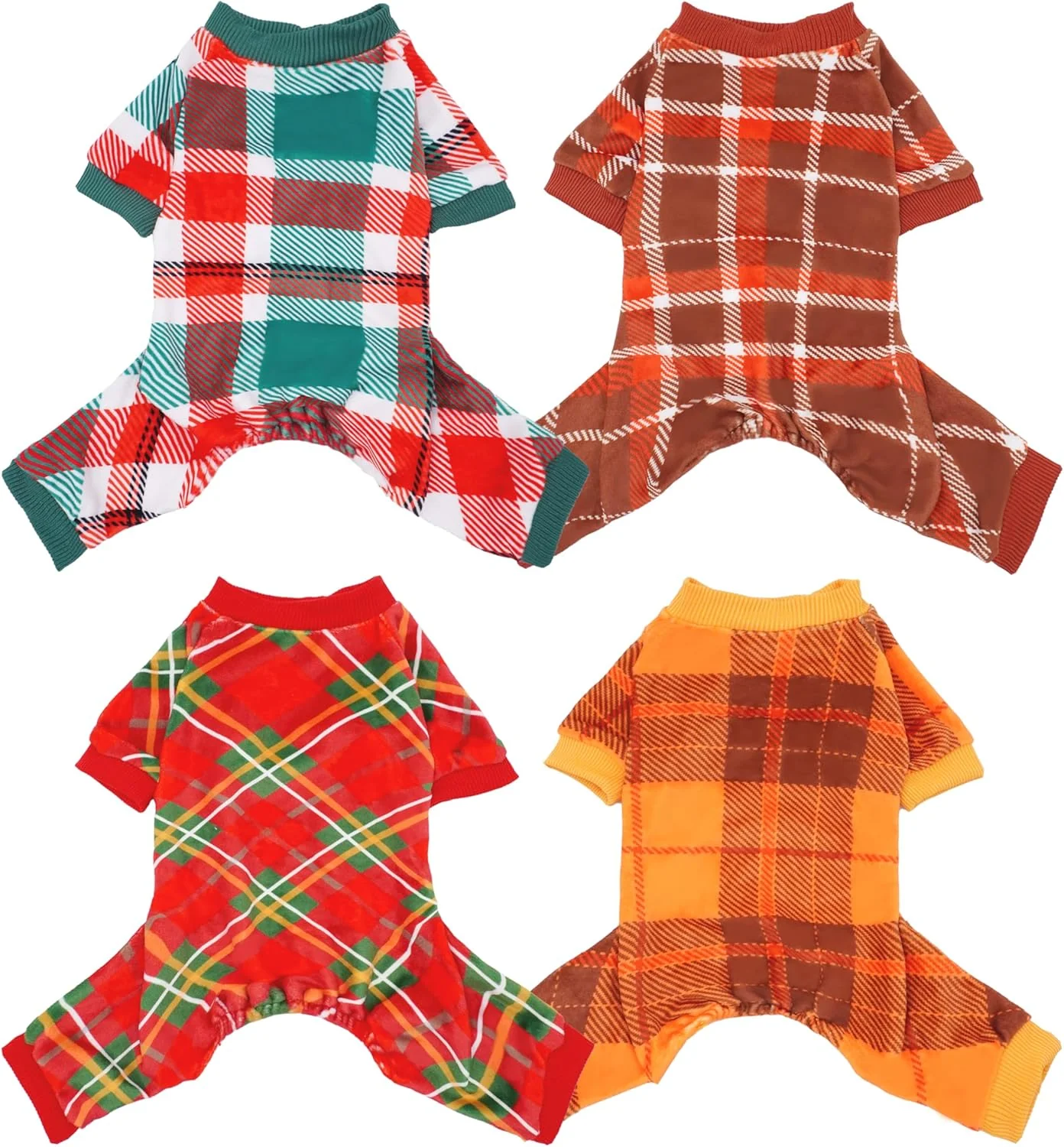Original Design PET SHOW 4 Pack Small Dog Pajamas Holiday Dog Clothes Doggies Soft Stretchy PJs Plaid Jumpsuit Puppy Cats Girl Boy Fall Onesies Christmas Outfits with Sleeve Pets Dachshund Costume XS Plaid Elite
