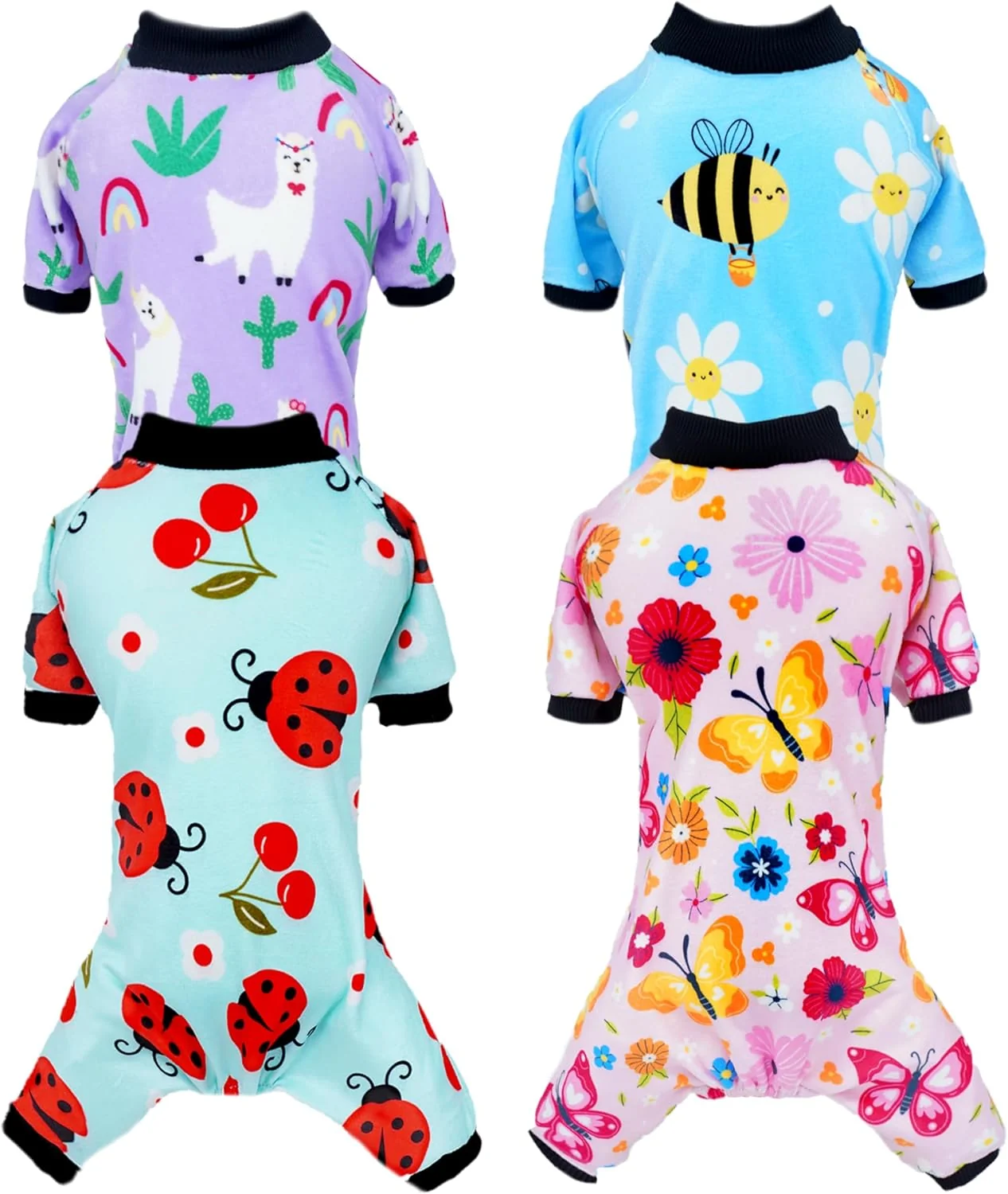 Advanced PET SHOW 4 Pack Small Dog Pajamas Spring Dog Clothes for Medium Dogs Girl Boy Soft Stretchy PJs Bee Ladybug Jumpsuit Puppy Floral Onesies Outfits with Sleeve Pets Dachshund Costume XXL Spring Convenient