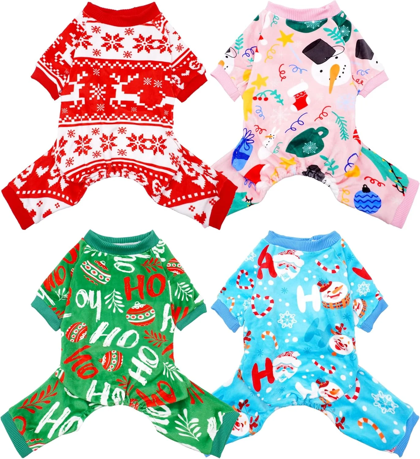 Expertly Made PET SHOW 4 Pack Small Dog Christmas Pajamas Holiday Dog Clothes Doggies Girl Boy Soft Stretchy PJs Xmas Jumpsuit Puppy Cats Onesies Red Green Outfits with Sleeve Pets Dachshund Costume S Powerful