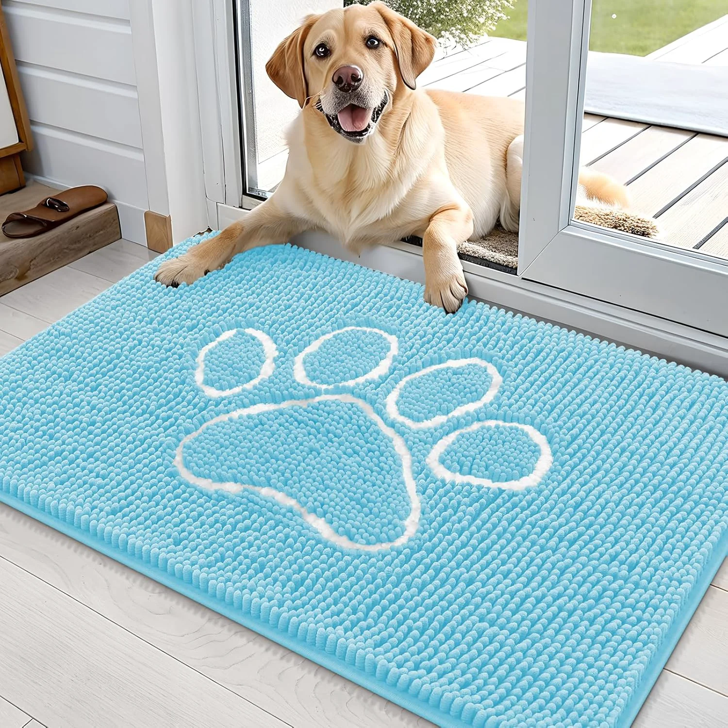 Verified OLANLY Door Mat for Muddy Dog Paws 36x24 Ultra Absorbent Chenille Mud Doormat with Paw Print Design Non-Slip Washable Doormat for Indoor Entryway Quick-Dry Pet Bed Mats for Dirty Dogs Blue Top-Quality