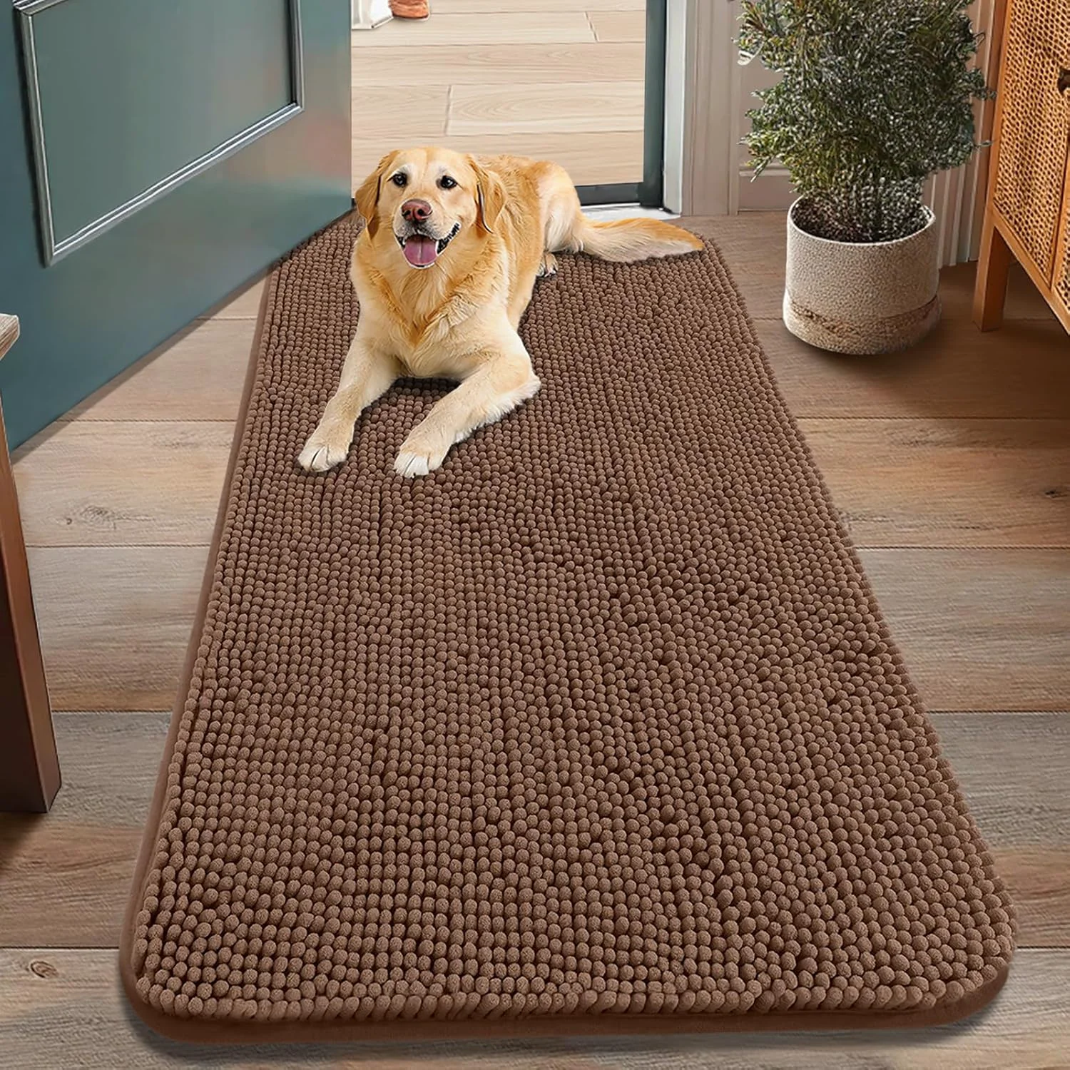 Crafted Smiry Dog Door Mat for Muddy Paws 48x30 Absorbs Moisture and Dirt Doormat Non-Slip Washable Quick Dry Chenille Front Door Mat Indoor Entrance Entryway Carpet for Inside Floor Mocha User-Friendly
