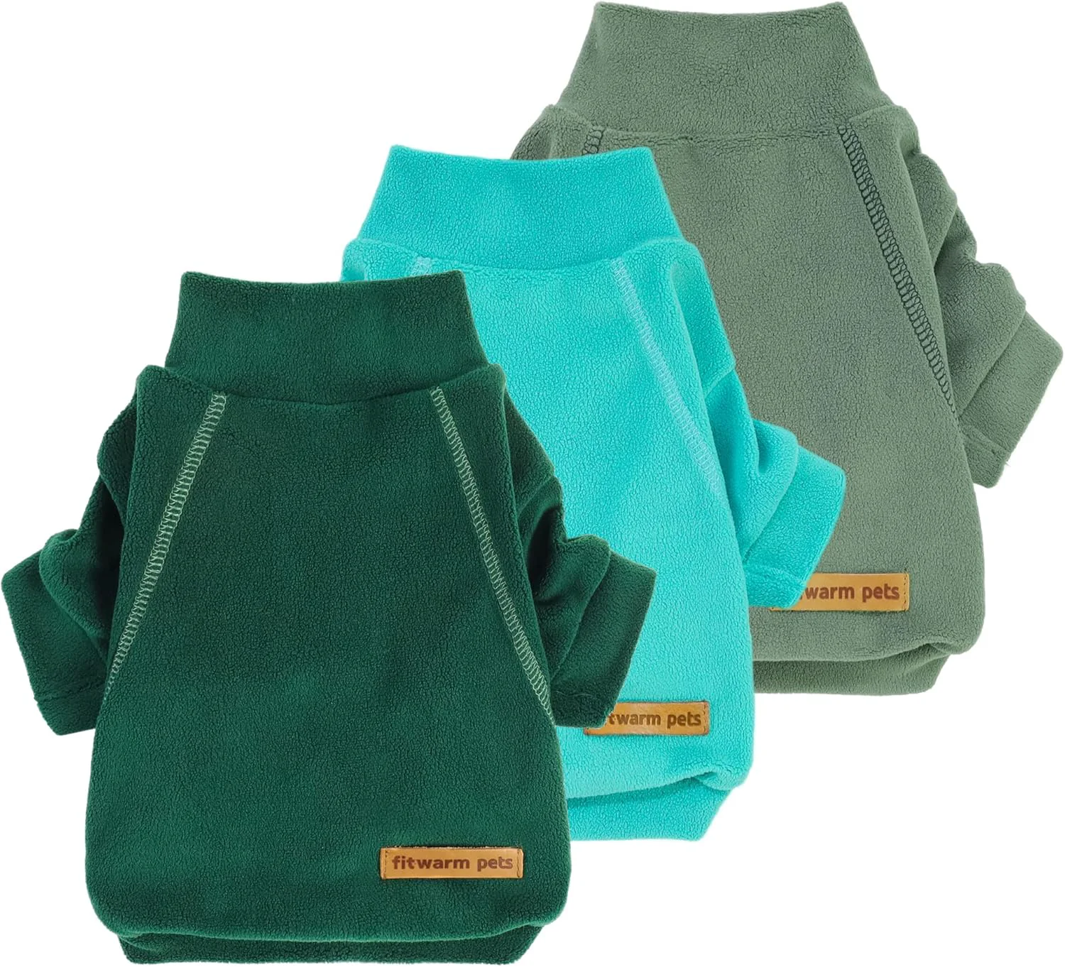 Contemporary Fitwarm 3 Pack Fleece Sweater - Turtleneck Dog Sweatshirt Cat Apparel Dark Green Teal Green Olive Green Large Innovative