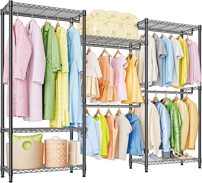 Solid Heavy Duty Rolling Garment Rack 3 Tiers Adjustable Wire Shelving Clothes Rack with Rods Storage Closet Clothing Rack Black 15.7 D x 70.8 W x 76.5 HAbout ThisOverview Convenient