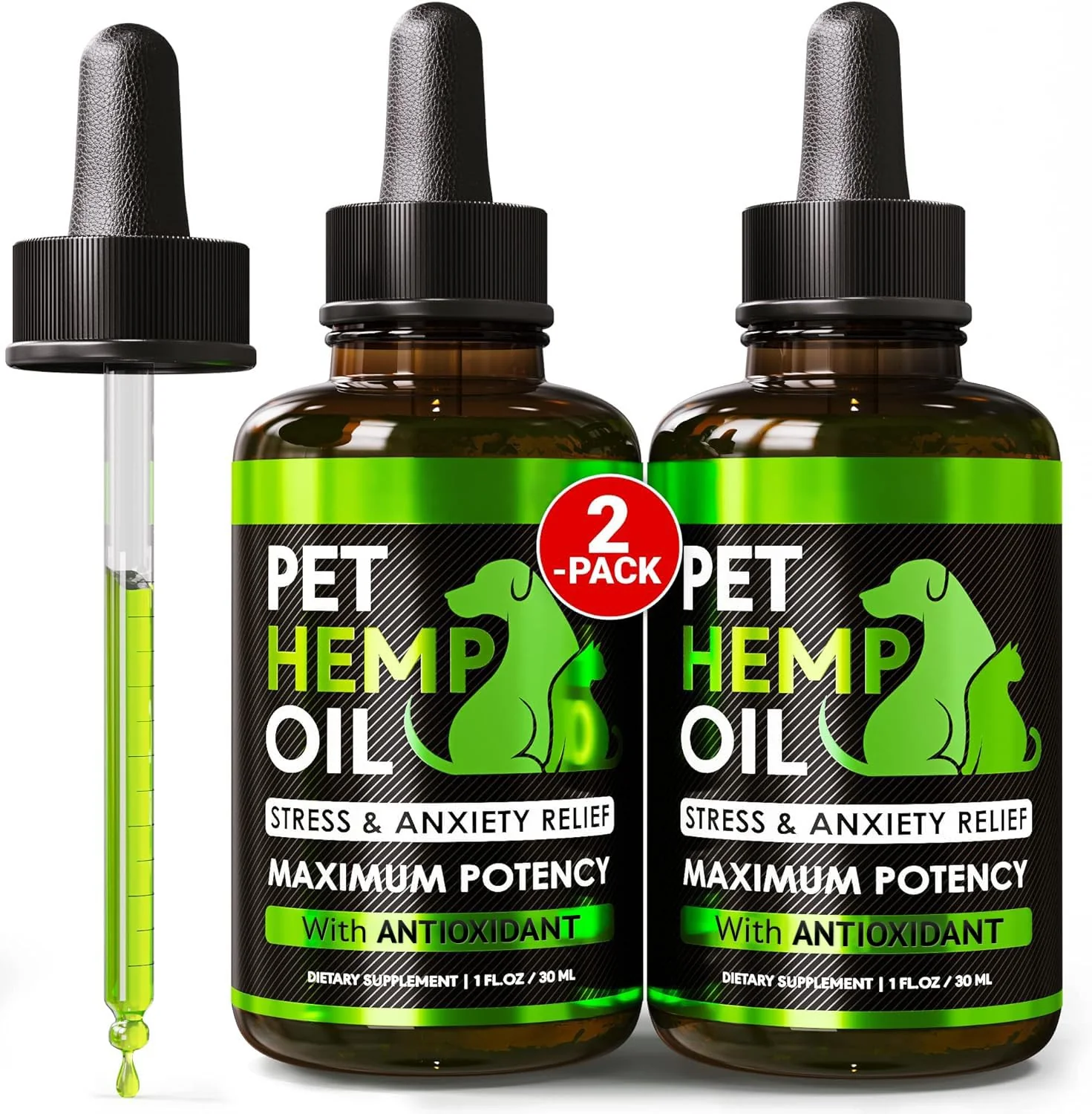Top-Quality Helopssa Hemp Oil Drops for Dogs Cats — Organic Anxiety Relief Calming Joint Support Skin Health 2 Pack Crafted