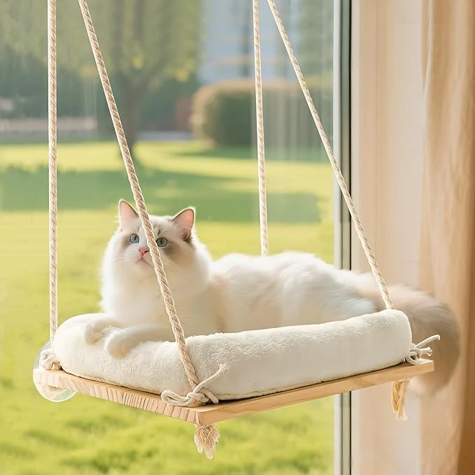 User-Friendly Cat Window Perch Rustic Cat Hammock Bed Natural