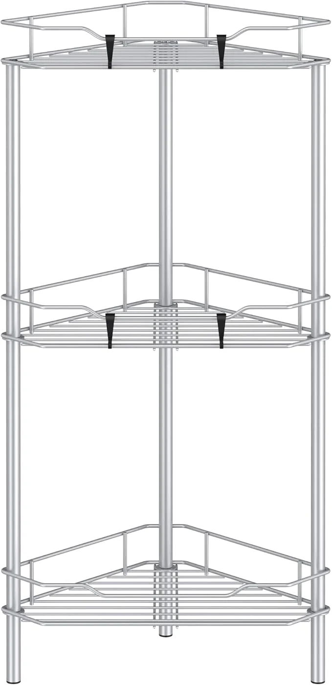 Efficient 3 Tier Floor Standing Corner Shower Caddy Organizer Shelf with Hooks Bathroom Shelves Stand Rack SilverAbout ThisOverview Crafted