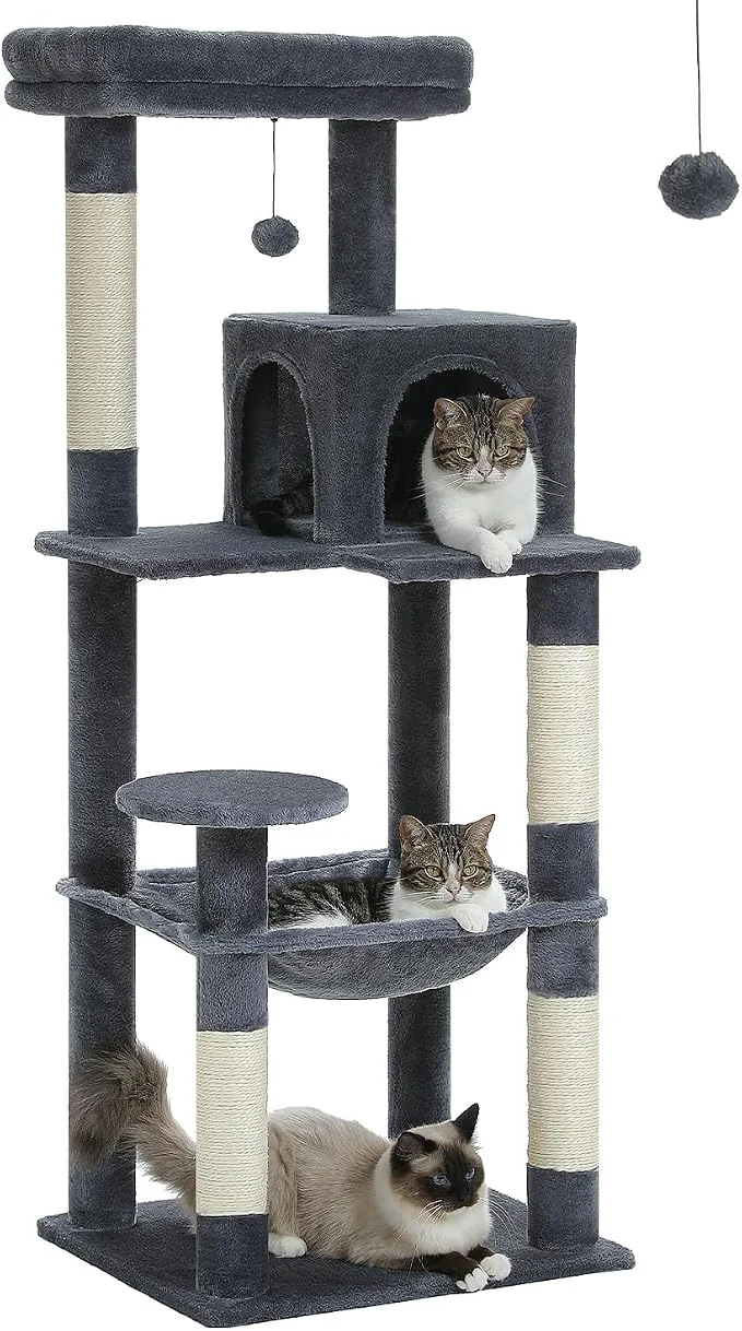 Carefully Designed Cat Tree for Large Cats with Metal Plush Big Hammock 56.3 Cat Tower for Stylish