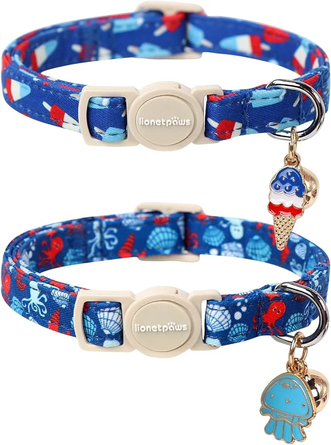 Carefully Designed Lionet Paws 2pcs Pack Summer Cat Collars Breakaway Kitten Blue Cat Collars Relaxed