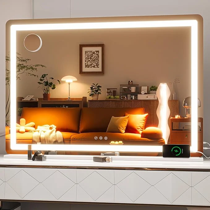 Premium Hasipu Vanity Mirror with Lights 41.3 x 30 LED Makeup Mirror Lighted Makeup Mirror with Dimmable 3 Modes Touch Screen Control Vanity Mirror Round WhiteAbout ThisOverview Effective