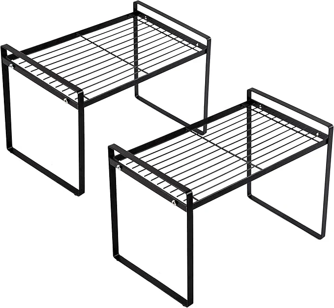Trusted 2pk Kitchen Cabinet Shelf Counter Organizer Rack Pantry Storage Bathroom Bedroom Office Table Desk Space Saving Steel Frame Stackable Rust Resistant Non Slip Black-Tall-L13in W8.3in H9.5inAbout ThisOverview Healthy