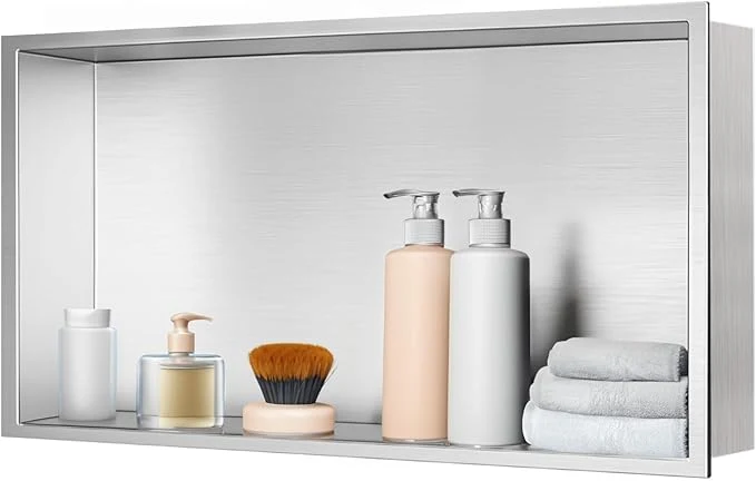 Traditional Shower Niche Stainless Steel Elegant Bathroom Niche No Tile Needed Recessed Shower Shelf Organizer for StorageAbout ThisOverview Long-Lasting
