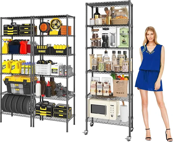 Unique 3 Pack Adjustable 6-Tier Storage Shelves with Wheels 750 lbs Capacity Heavy Duty Wire Shelving Rack 14 D x 24 W x 71 H Rolling Metal Shelving for Garage Closet KitchenAbout ThisOverview Innovative