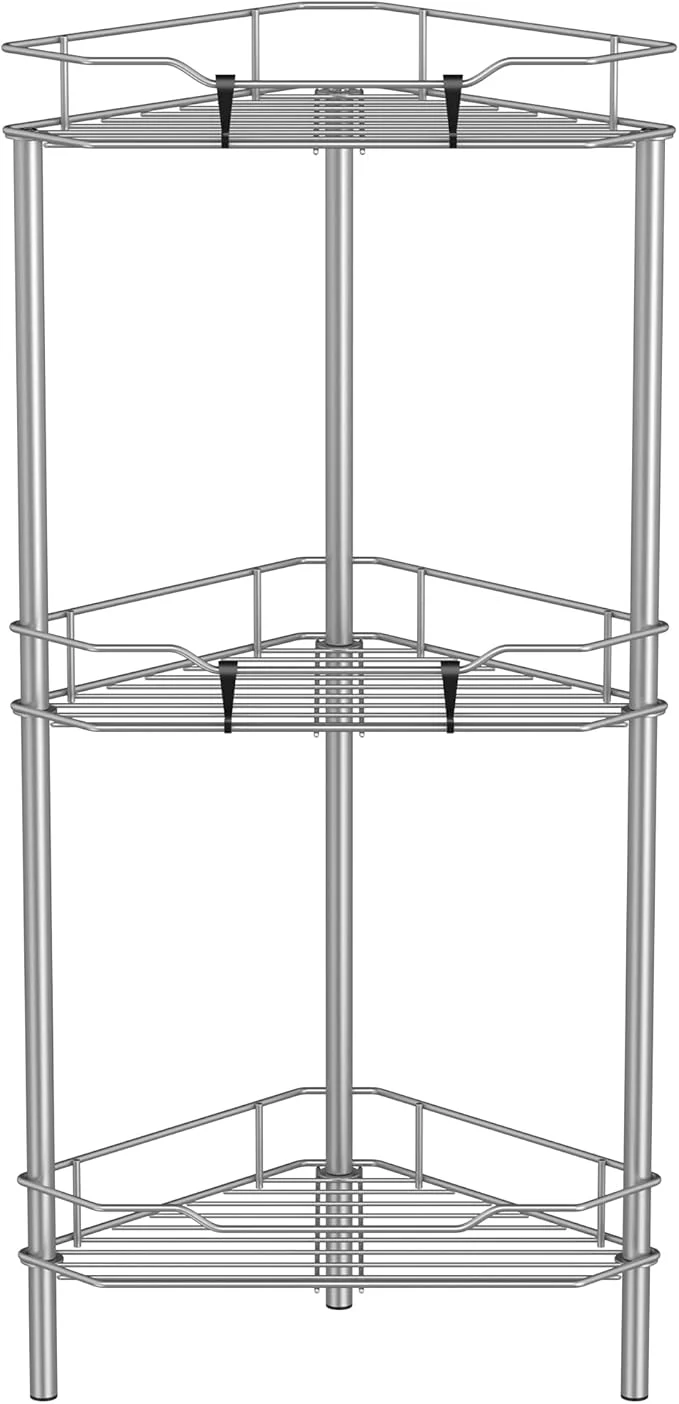 Premium Material 3 Tier Floor Standing Corner Shower Caddy Organizer Shelf with Hooks Bathroom Shelves Stand Rack GrayAbout ThisOverview Carefully Designed