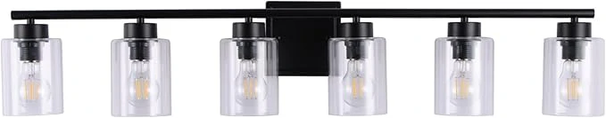 Outstanding 6 Light Bathroom Light Fixtures 40 Inches Bathroom Lighting Fixtures Over Mirror Black Vanity Light with Clear Glass ShadesAbout ThisOverview Versatile