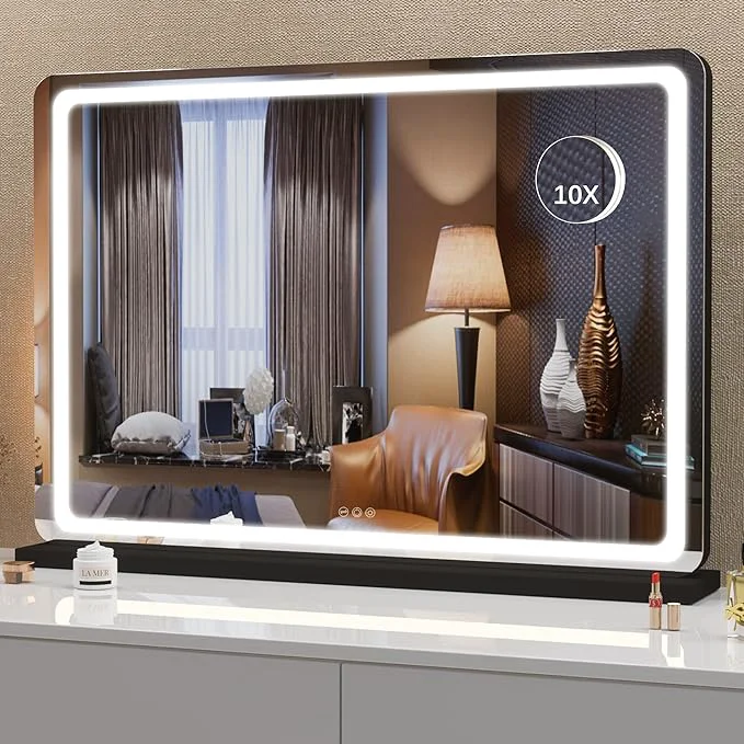 Elegant Hasipu Vanity Mirror with Lights 31.5 x 22 LED Makeup Mirror Lighted Makeup Mirror with Dimmable 3 Modes Touch Screen Control Vanity Mirror Round BlackAbout ThisOverview Contemporary